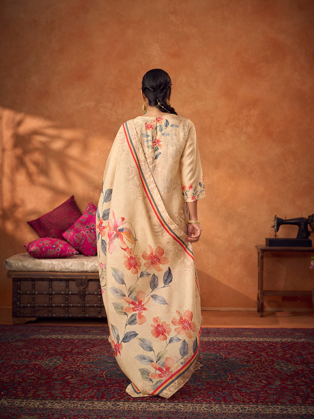 Parchin Unstitched Kurta Set - Beige