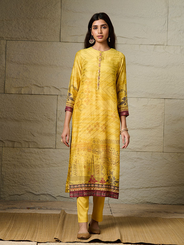 Summerbloom Unstitched Kurta Set - Yellow