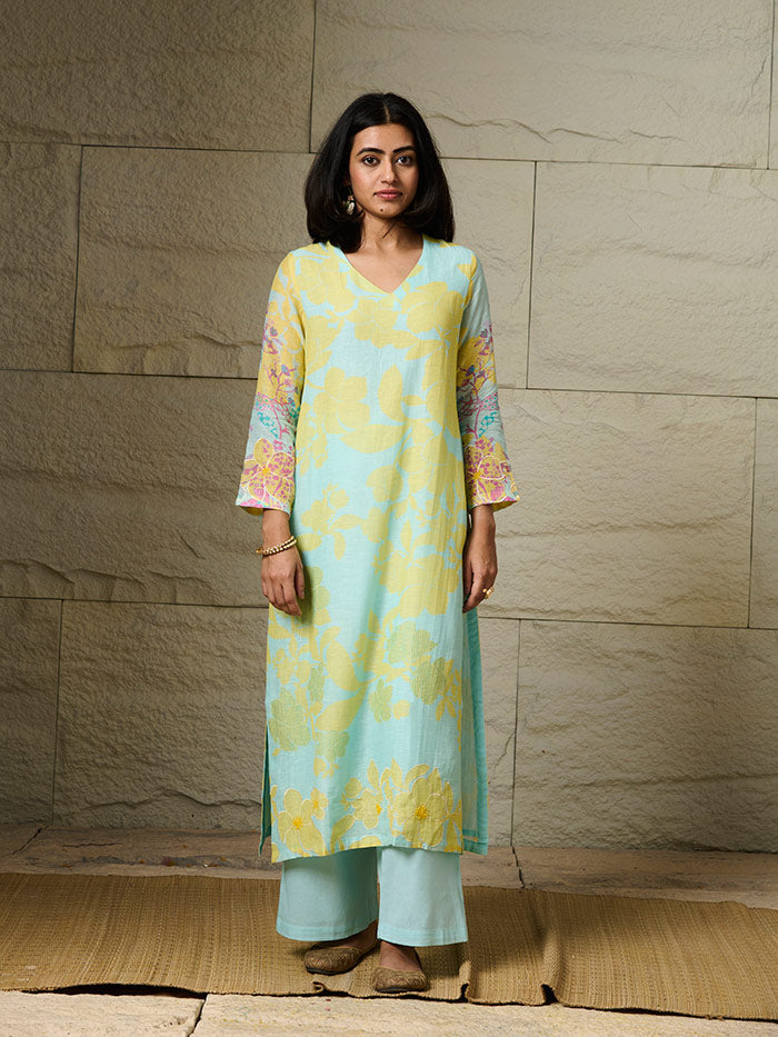 Summerbloom Unstitched Kurta Set - Blue