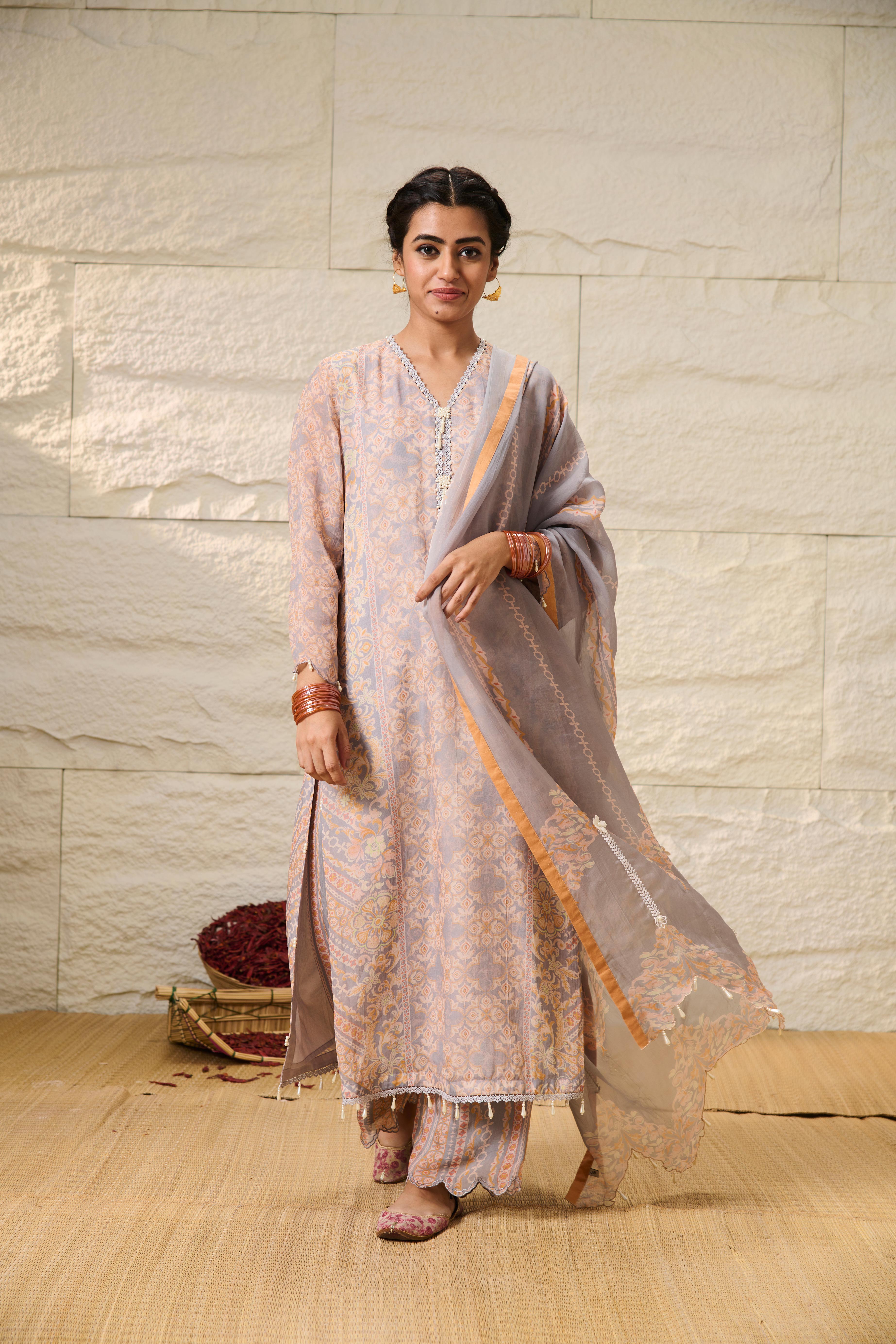 Rekha Kurta Set with Dupatta - Grey
