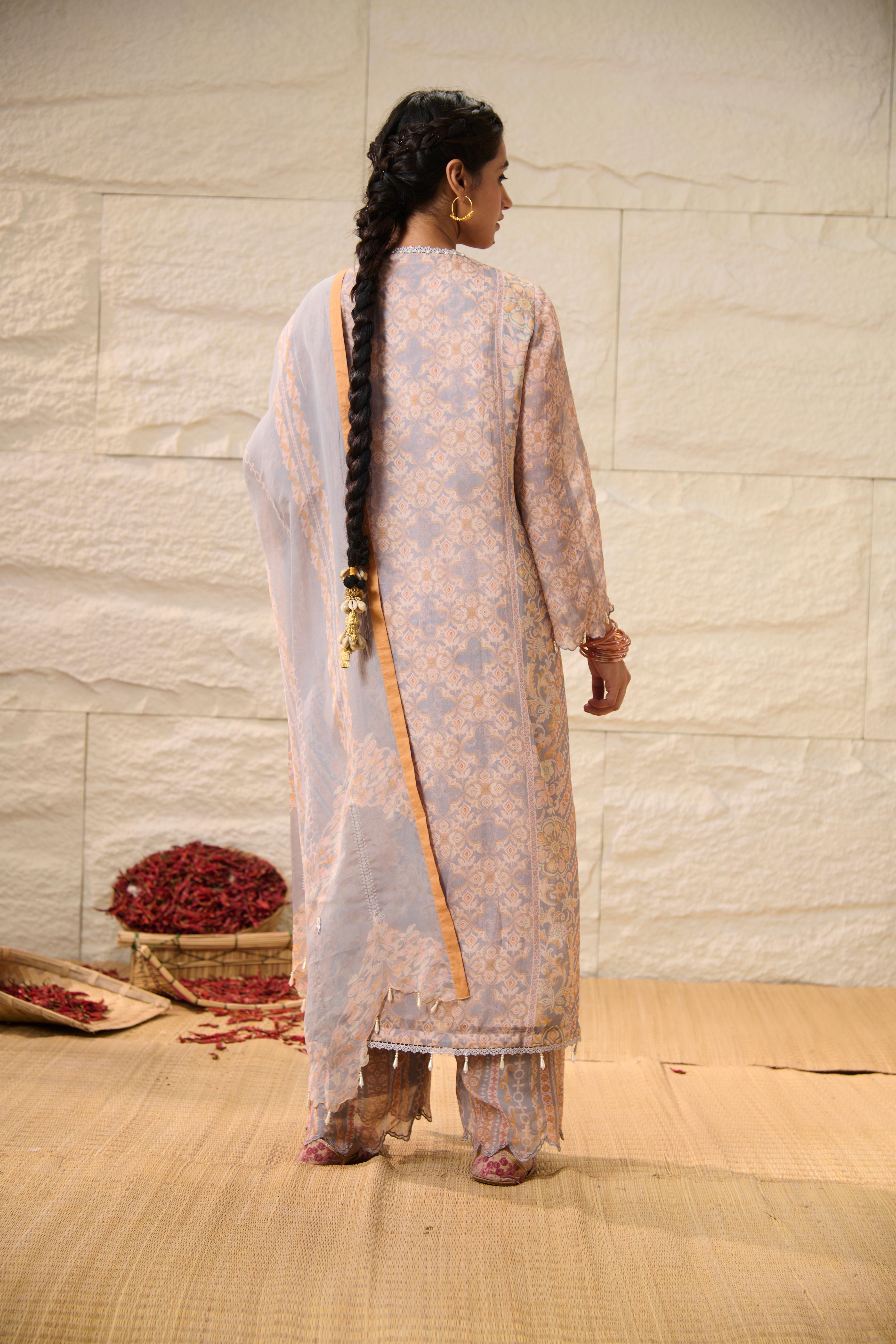 Rekha Kurta Set with Dupatta - Grey
