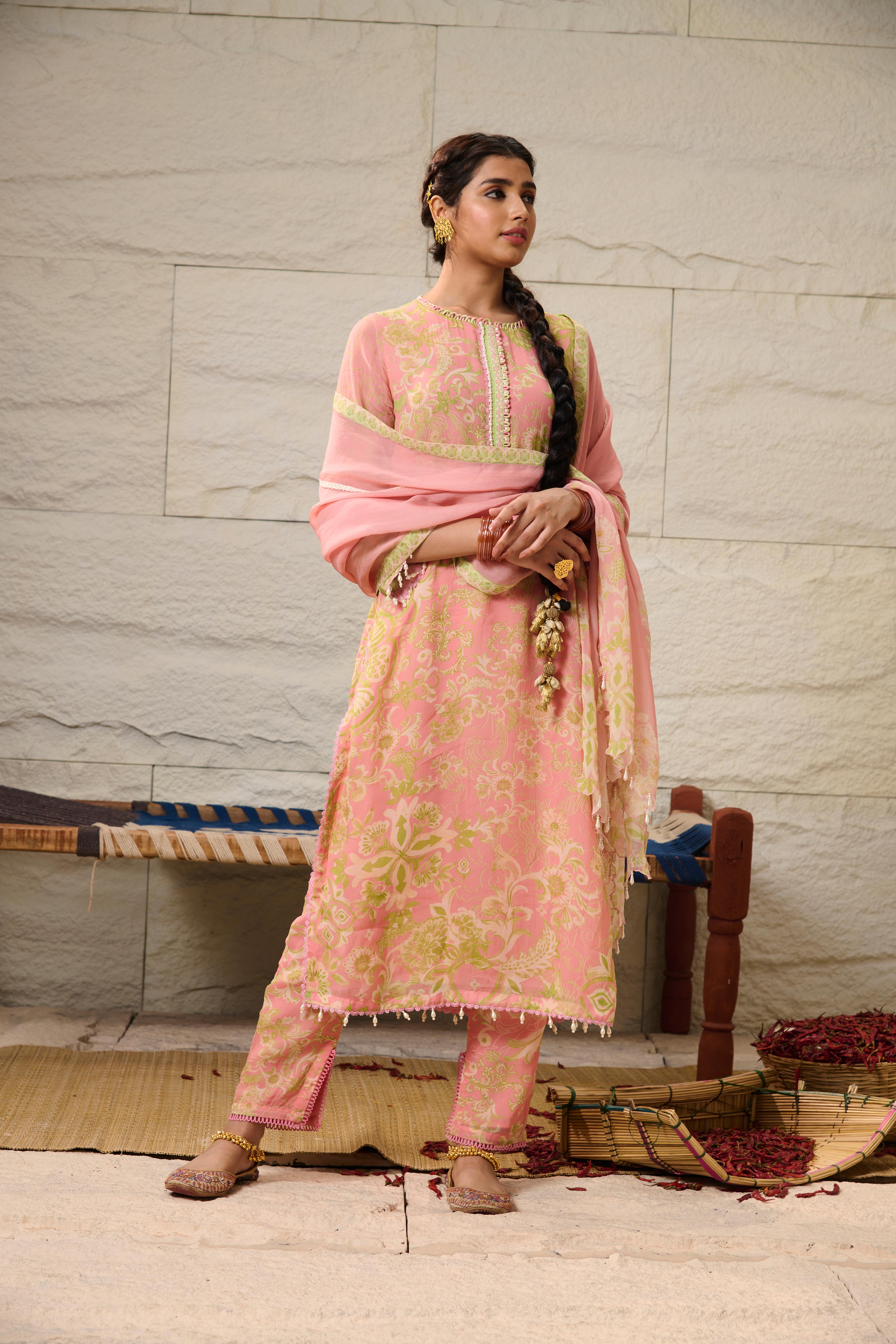 Shama Kurta Set with Dupatta - Pink