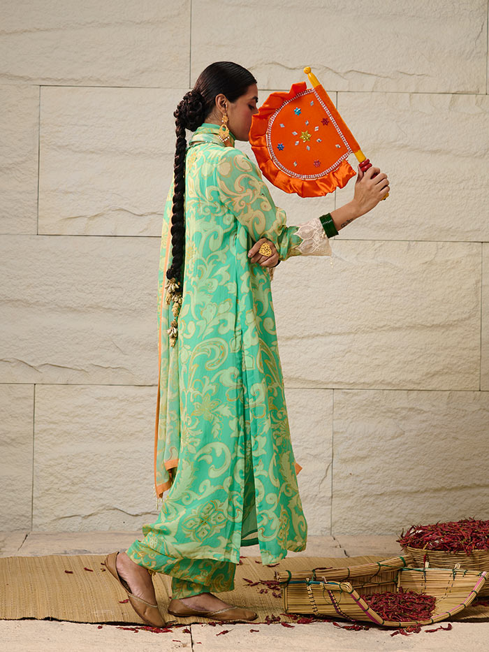 Nira Kurta Set with Dupatta - Green