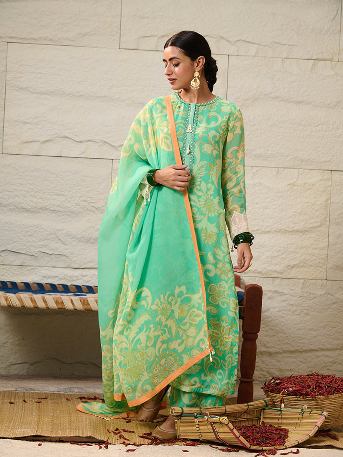 Nira Kurta Set with Dupatta - Green