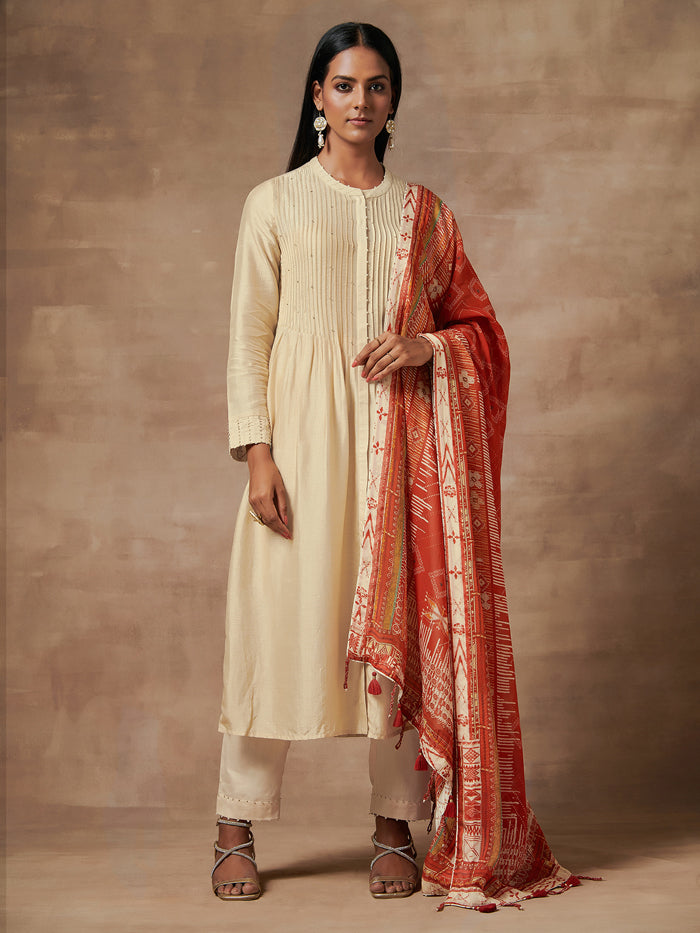 Shanao Off-White Kurta Set with Dupatta