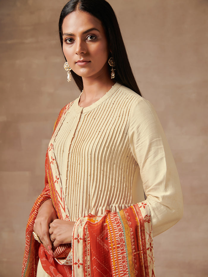 Shanao Off-White Kurta Set with Dupatta