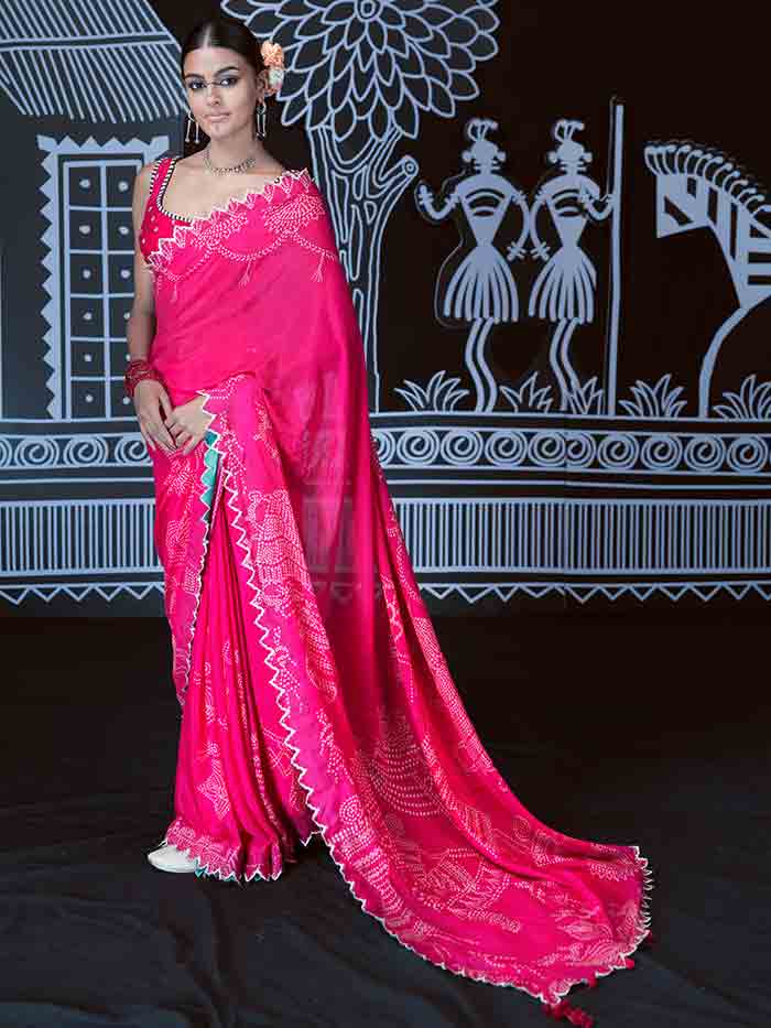 Saura Bright Pink printed Saree