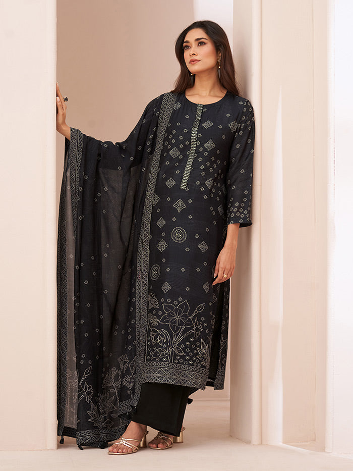 Malika Unstitched Kurta Set - Black