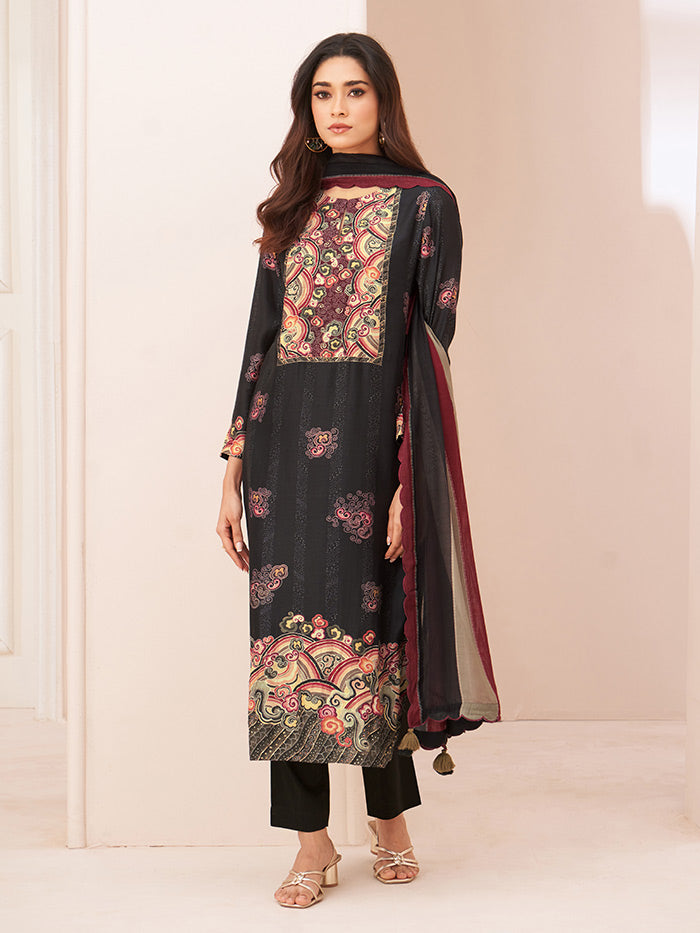 Leher Unstitched Kurta Set - Black