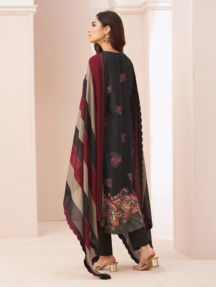 Leher Unstitched Kurta Set - Black