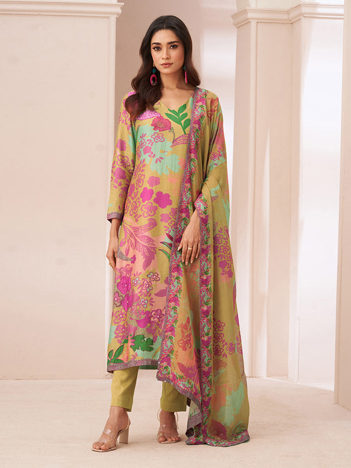 Orchid Unstitched Kurta Set - Green