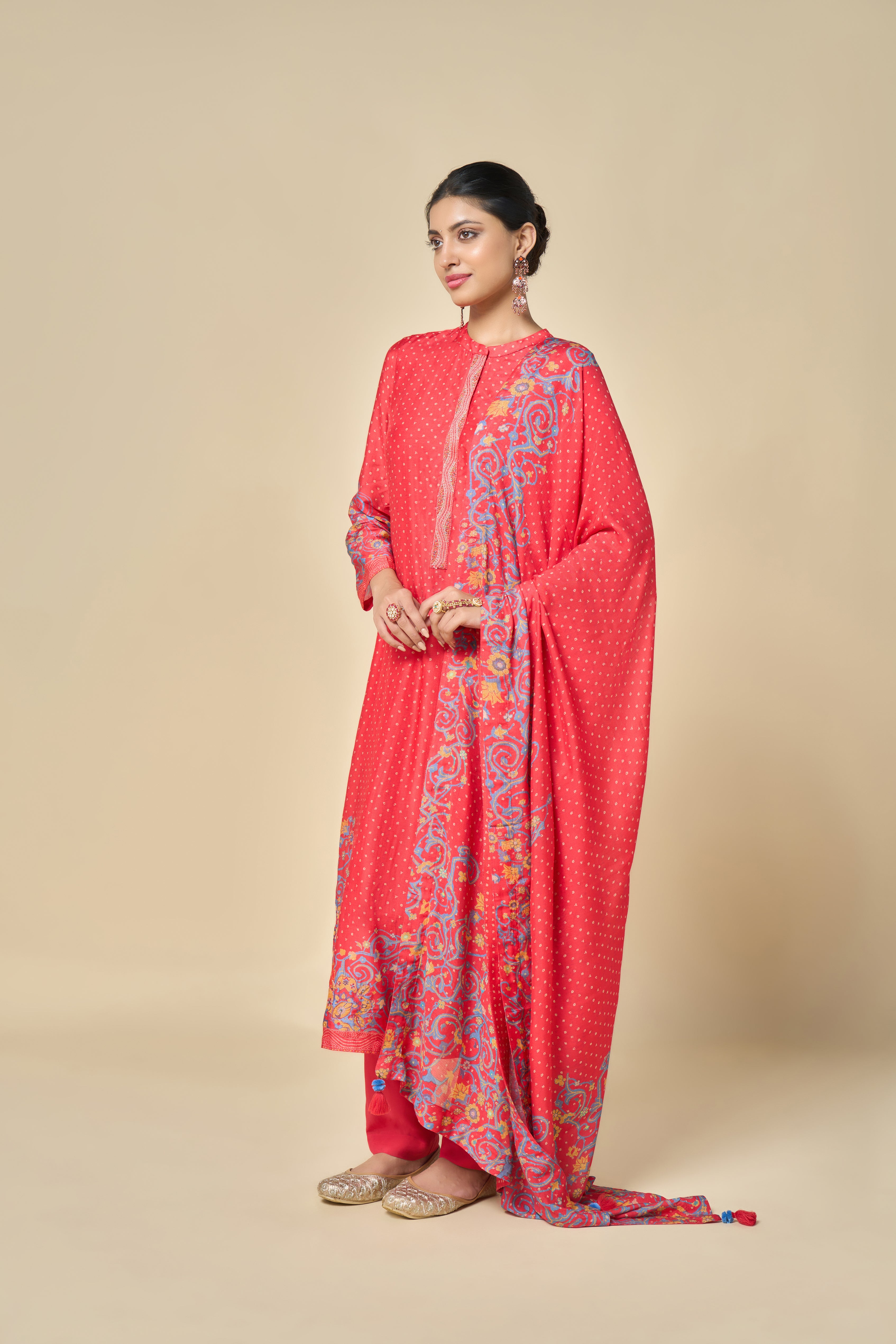 Gulmarg Unstitched Kurta Set - Coral