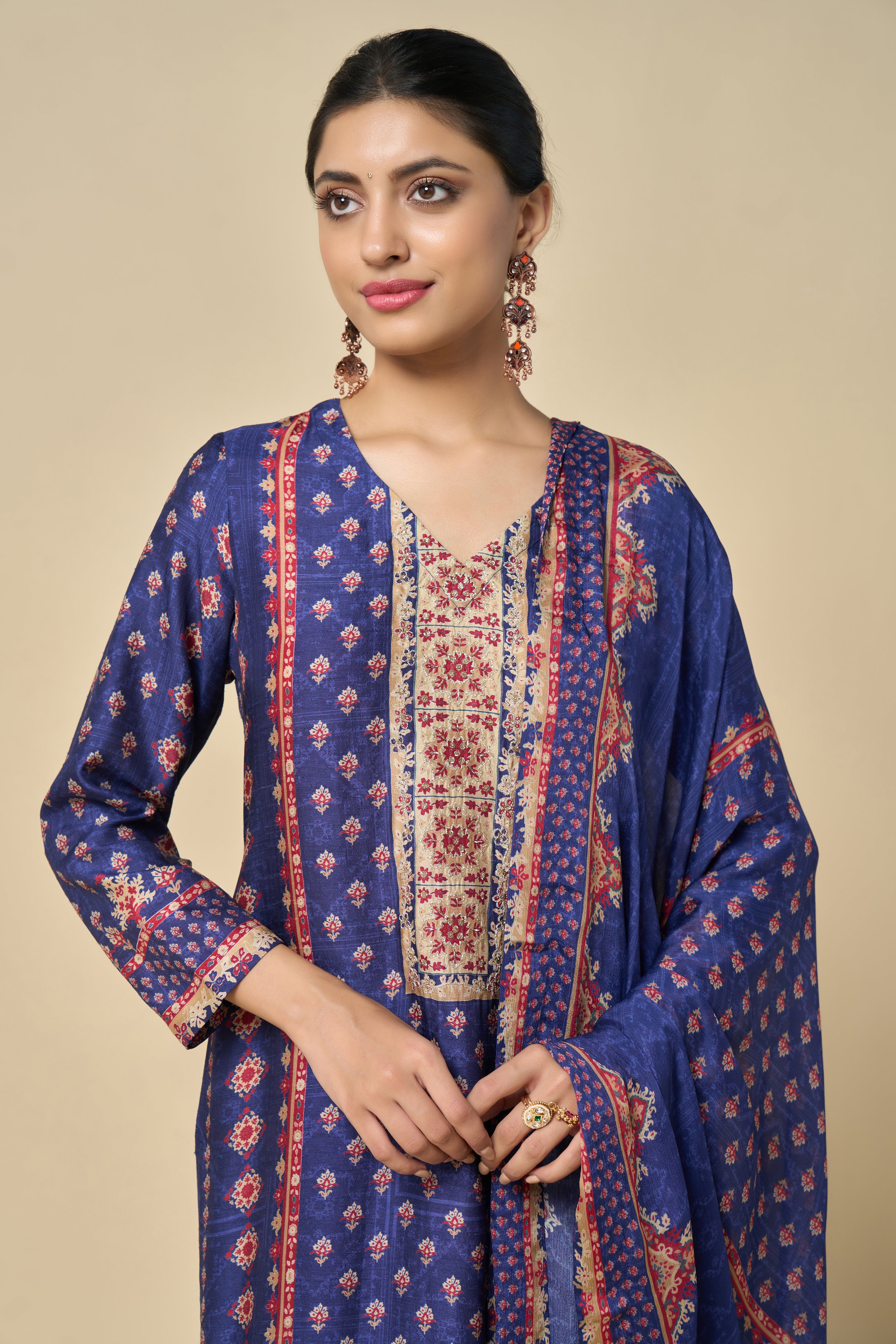 Amber Glow Unstitched Kurta Set - Blue