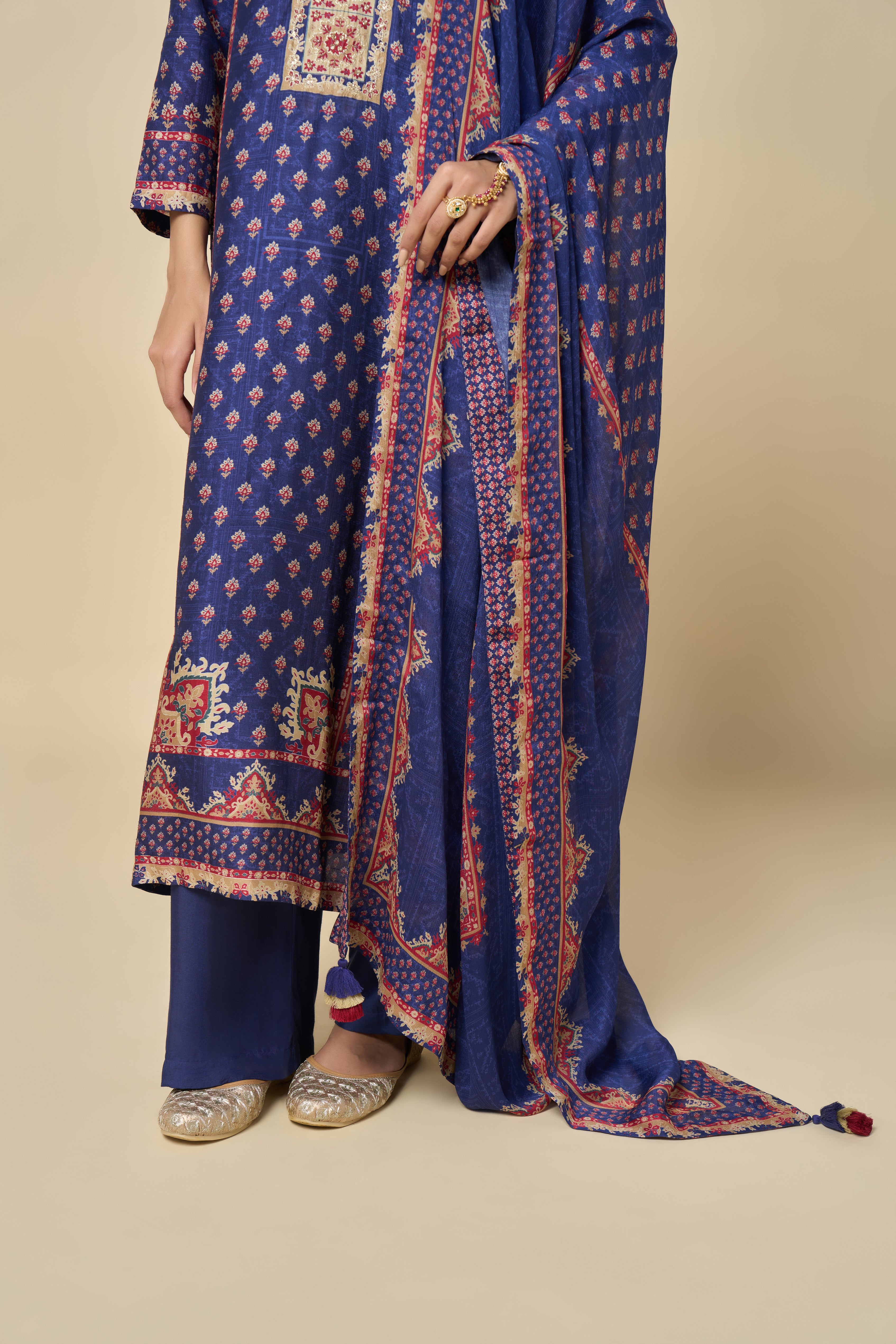 Amber Glow Unstitched Kurta Set - Blue