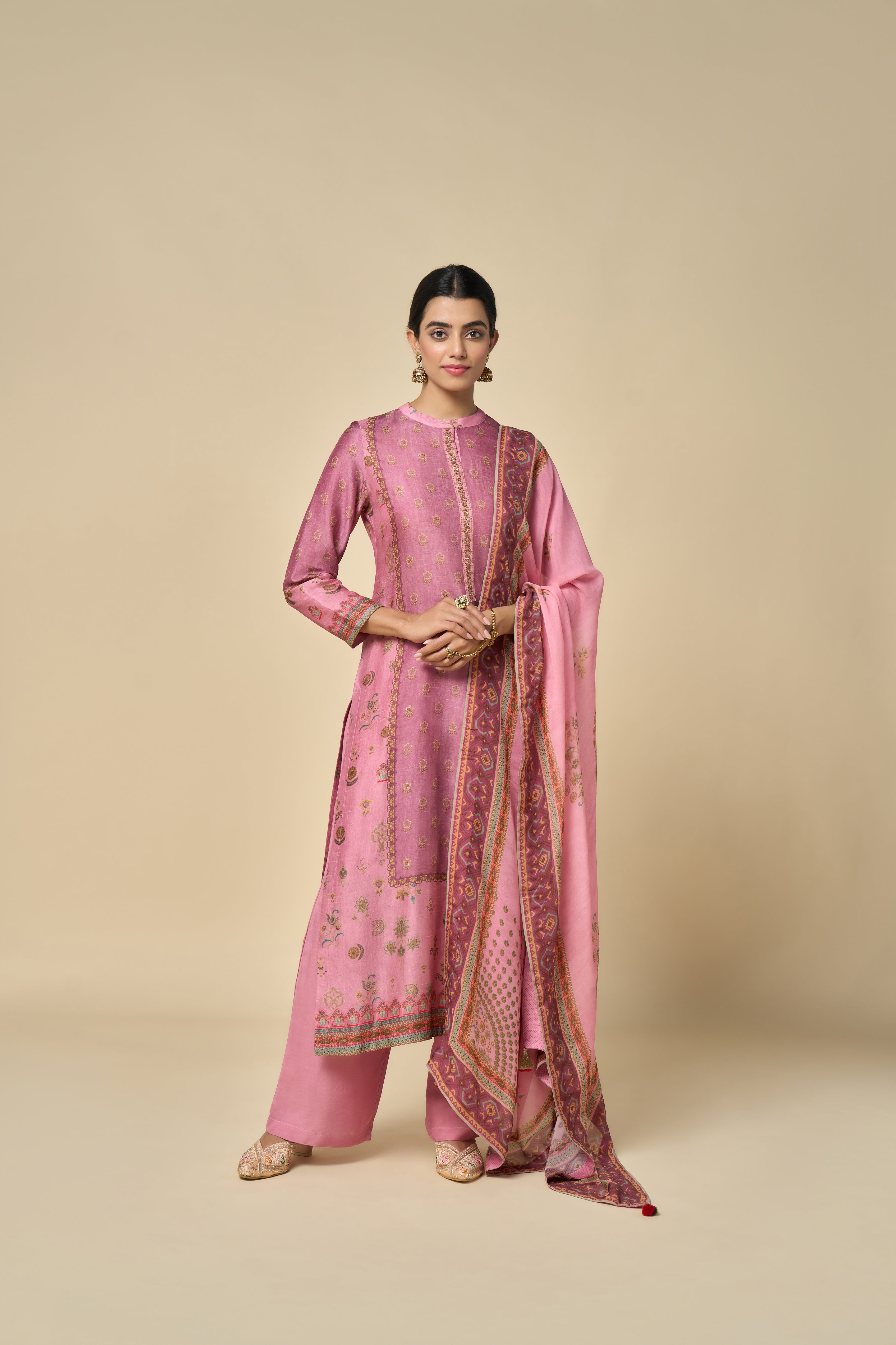 Gulzar Unstitched Kurta Set - Pink