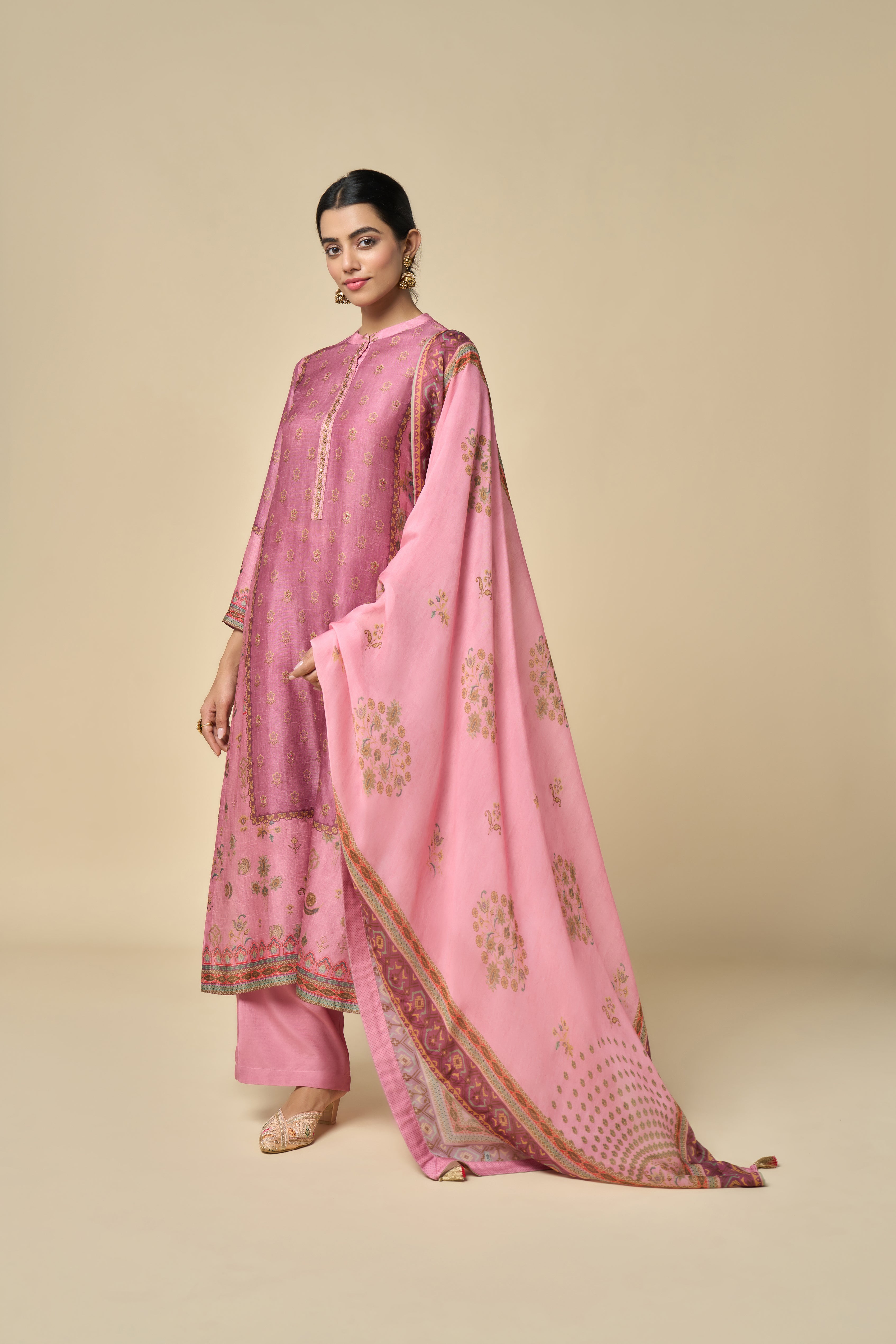 Gulzar Unstitched Kurta Set - Pink