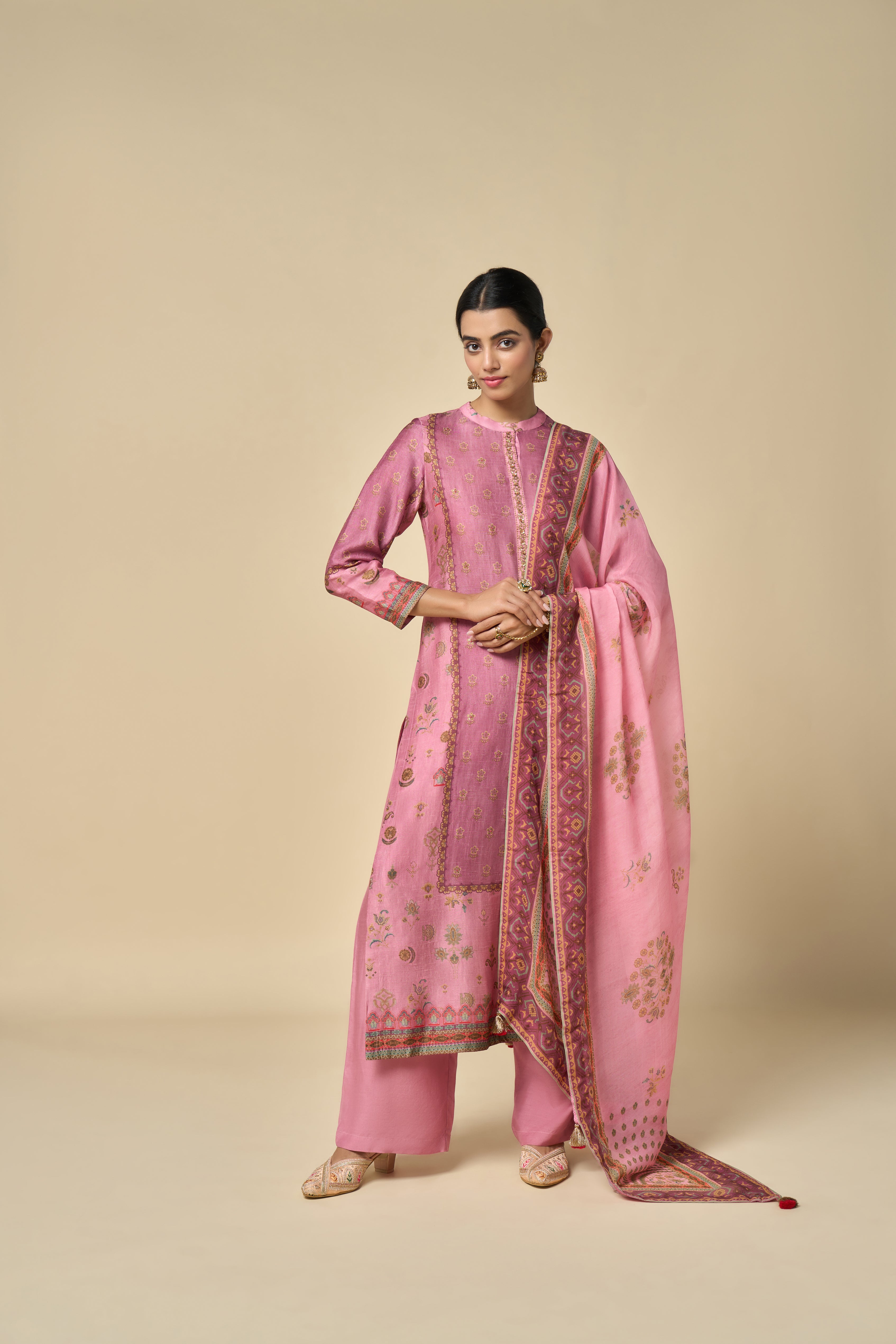 Gulzar Unstitched Kurta Set - Pink