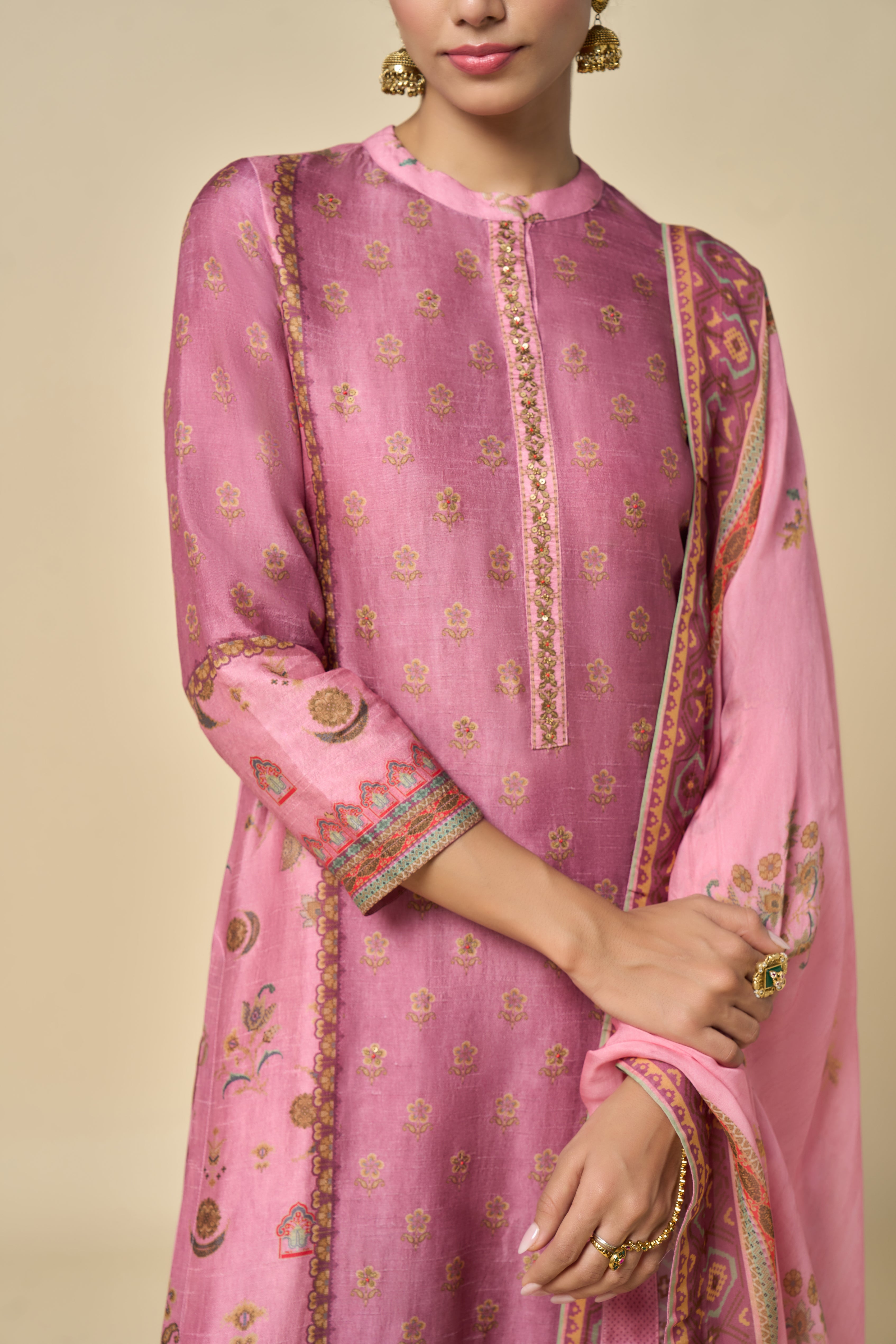 Gulzar Unstitched Kurta Set - Pink