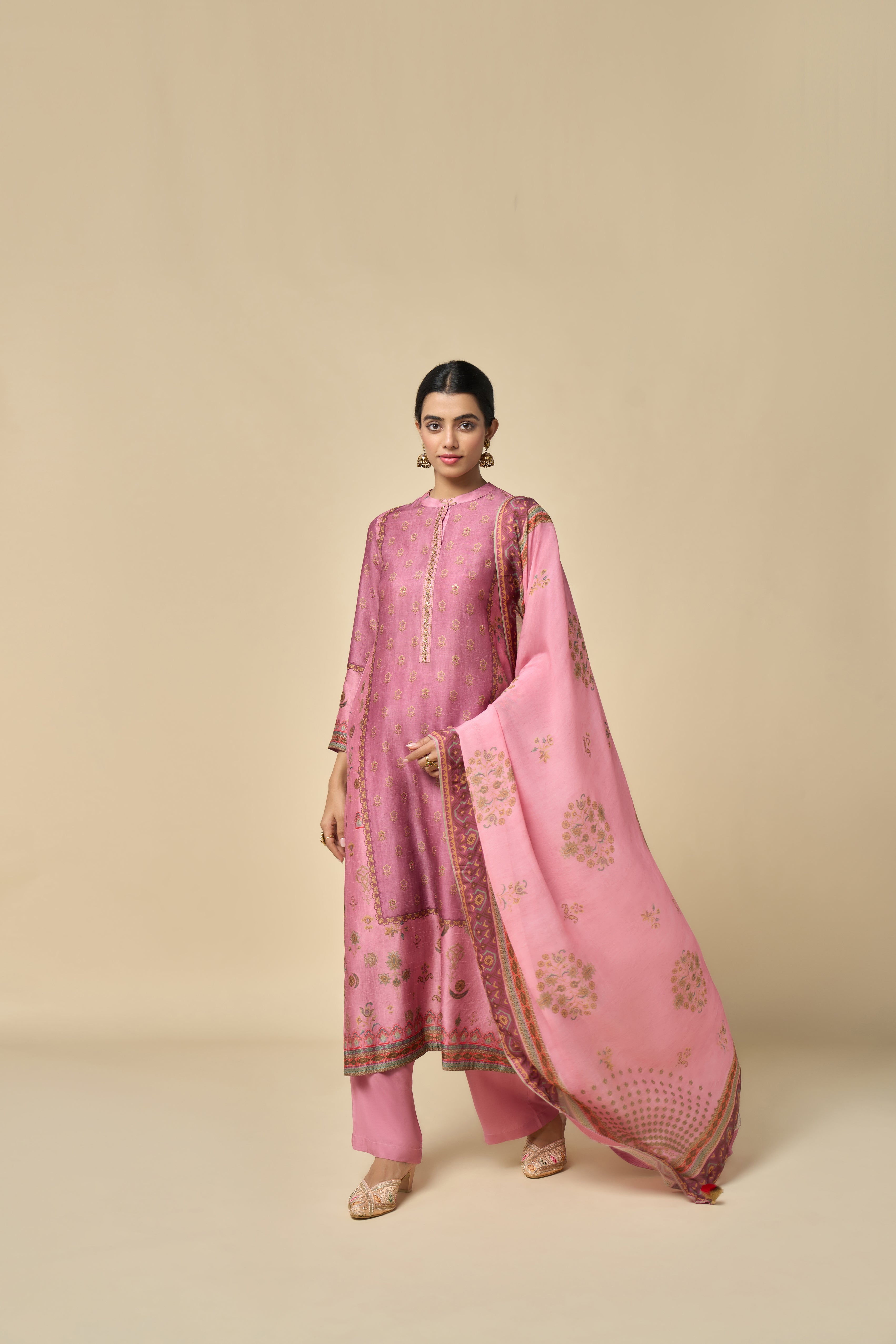 Gulzar Unstitched Kurta Set - Pink