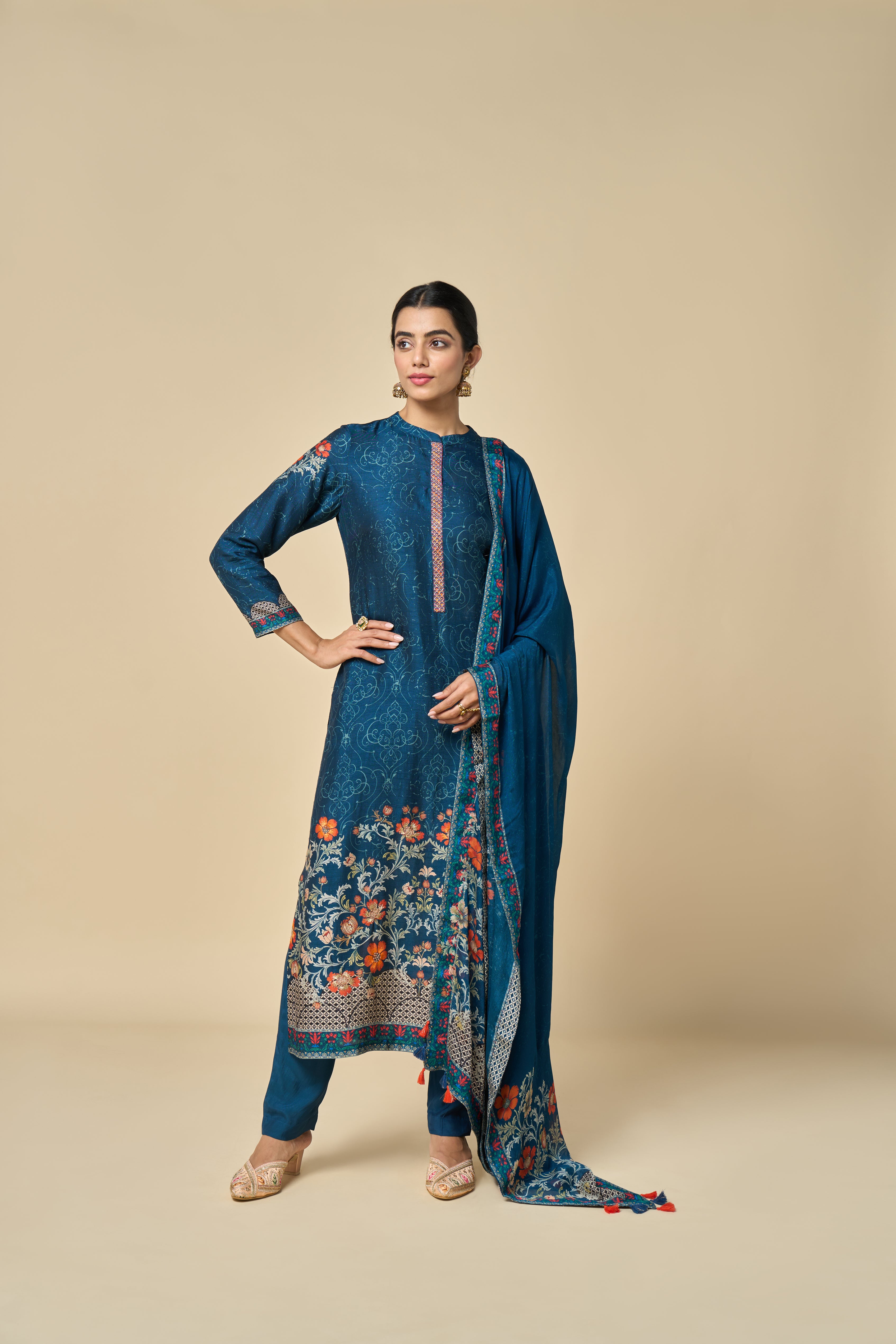 Mehfil Unstitched Kurta Set - Blue