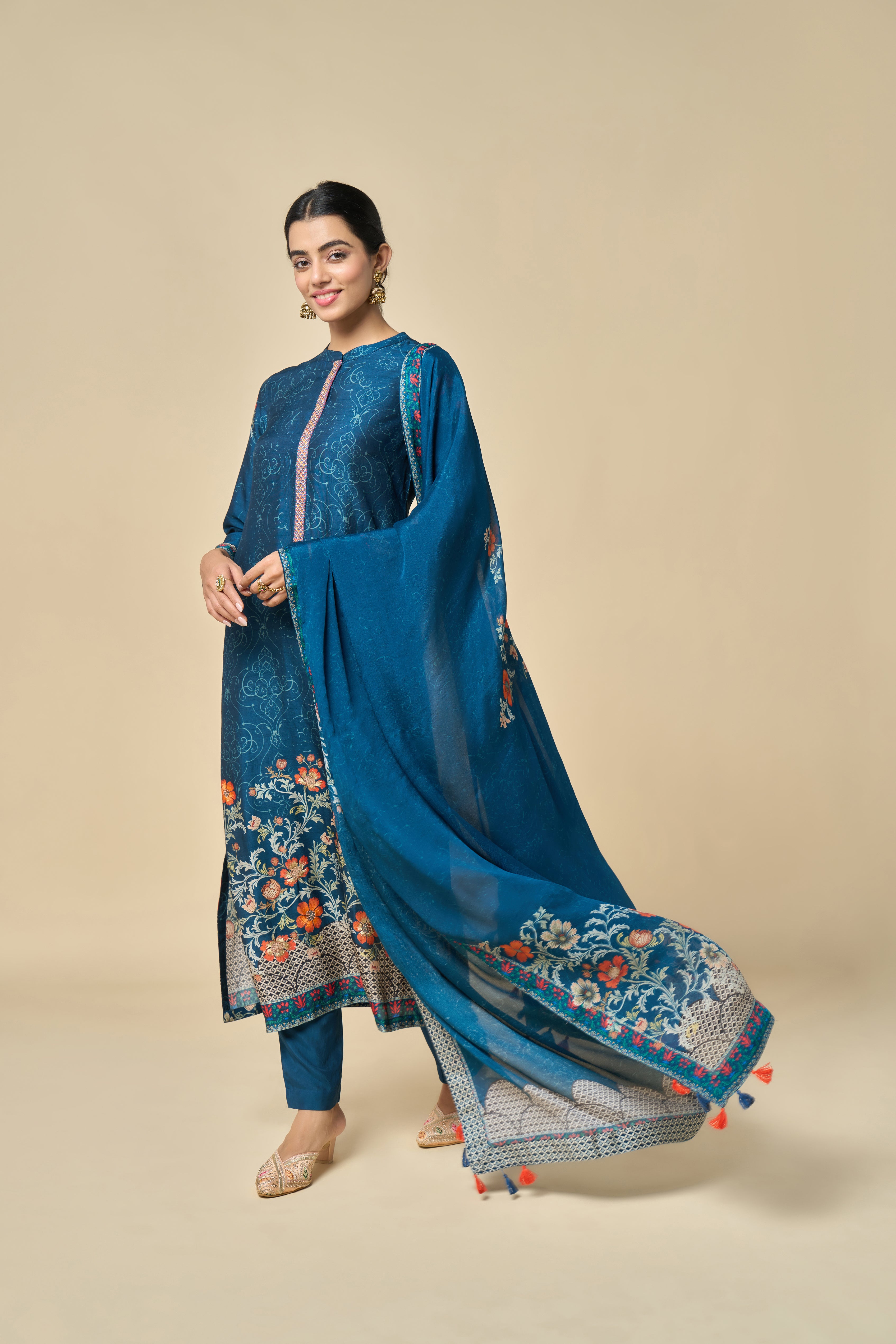 Mehfil Unstitched Kurta Set - Blue