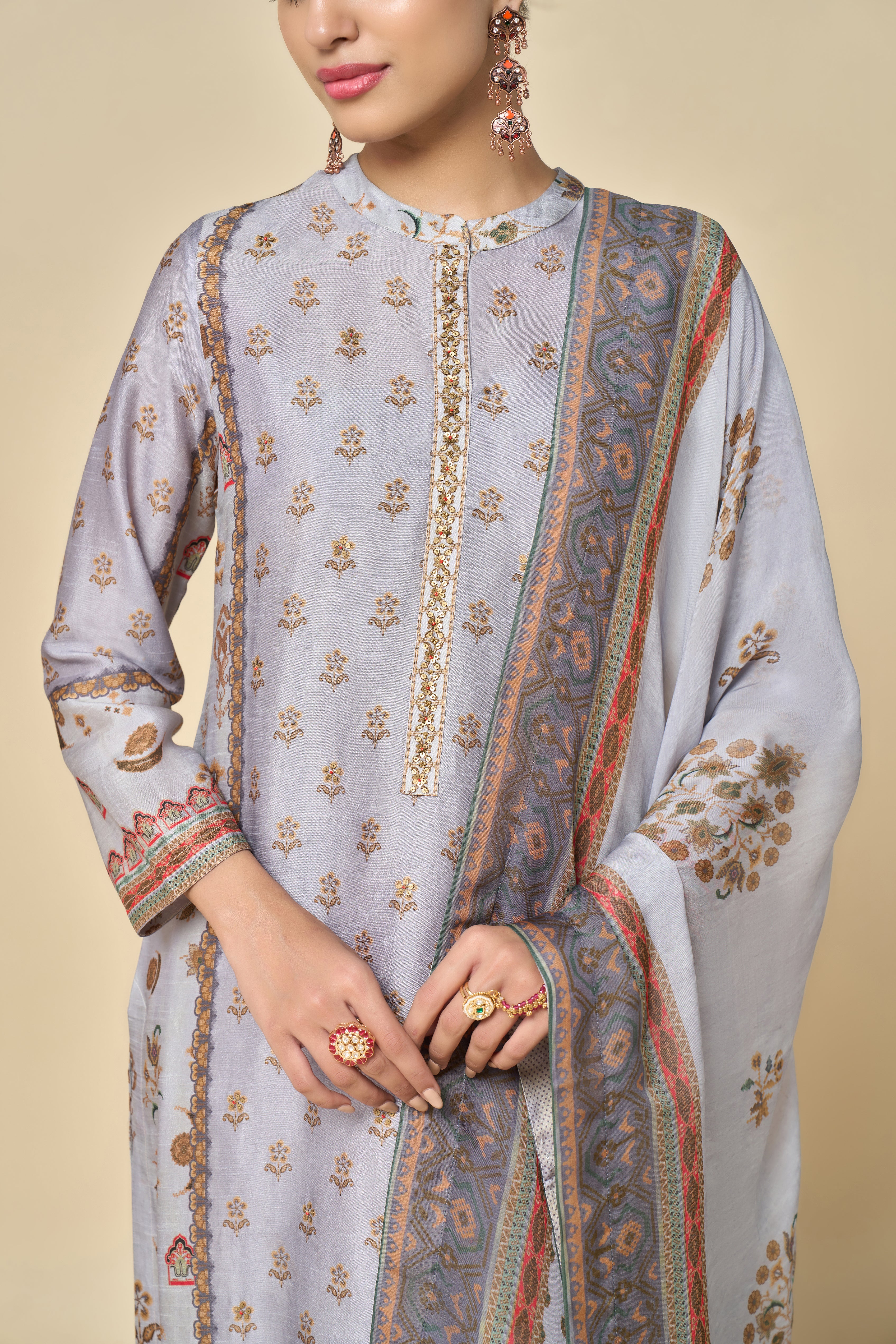 Chandni Unstitched Kurta Set - Grey