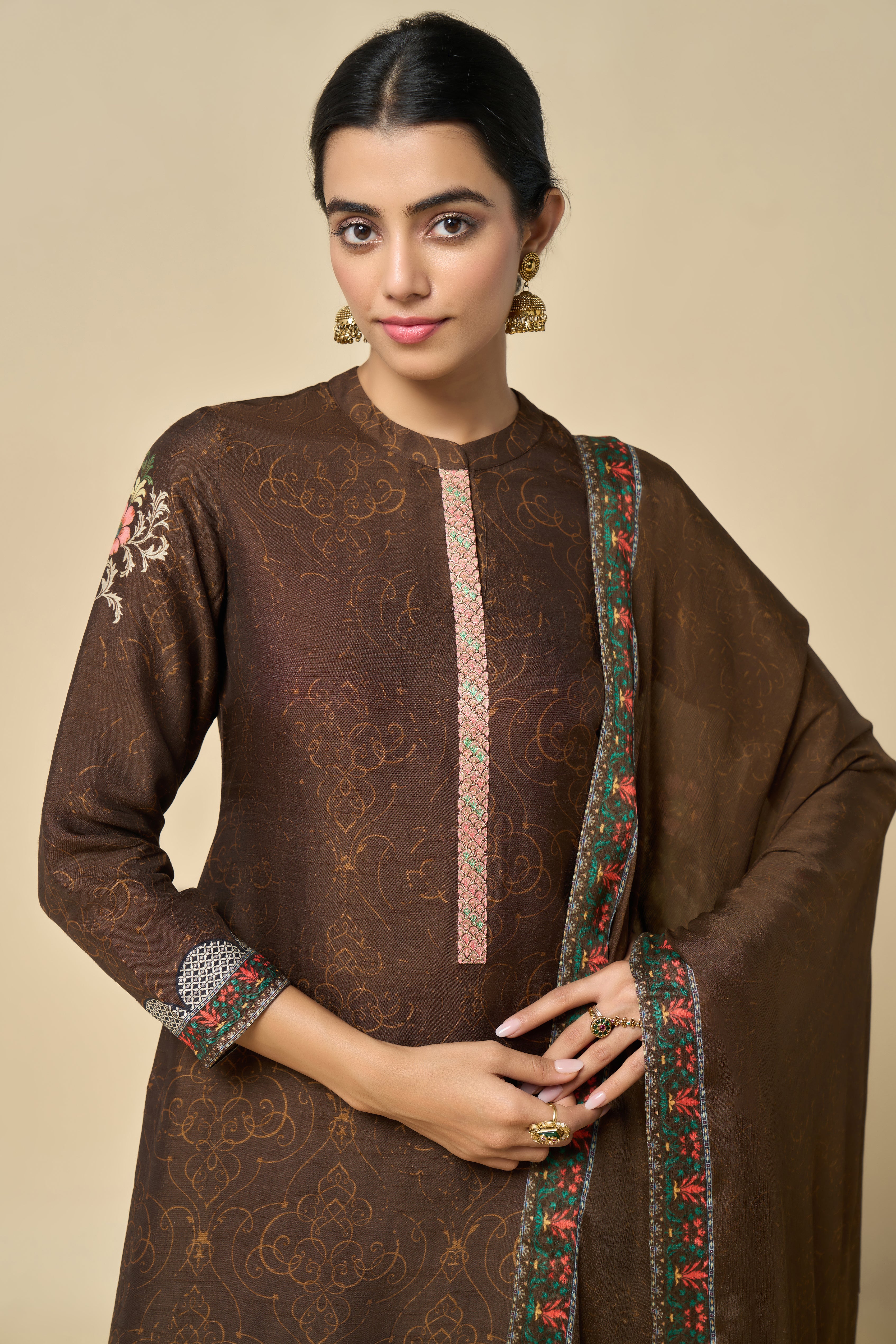 Zehra Unstitched Kurta Set - Brown