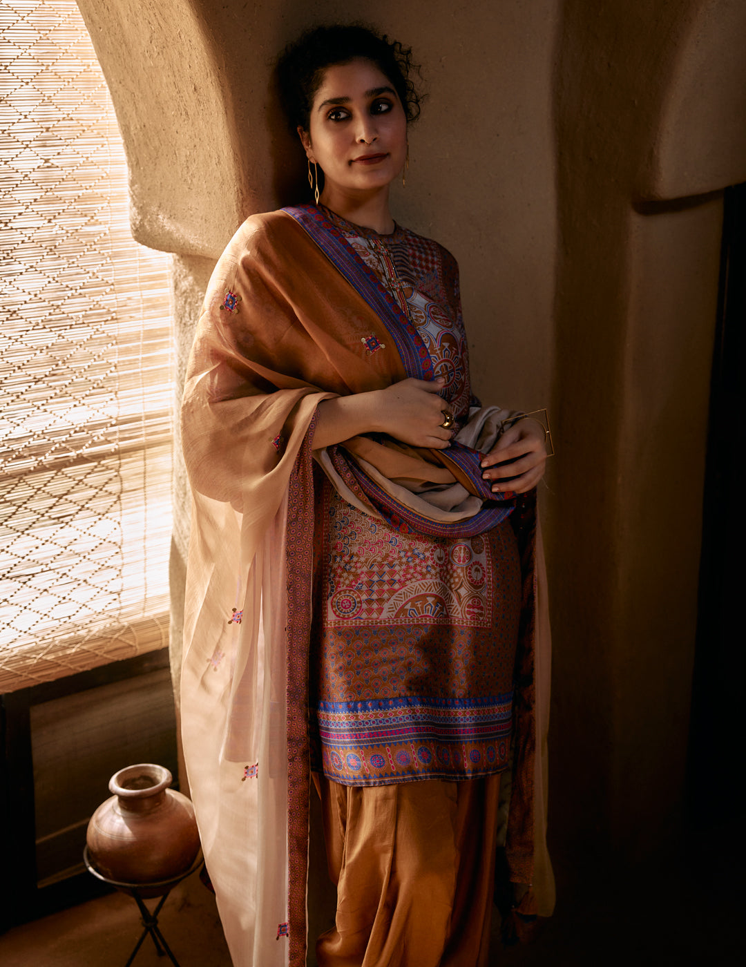 Chalni Kurta Set with Dupatta - Brown
