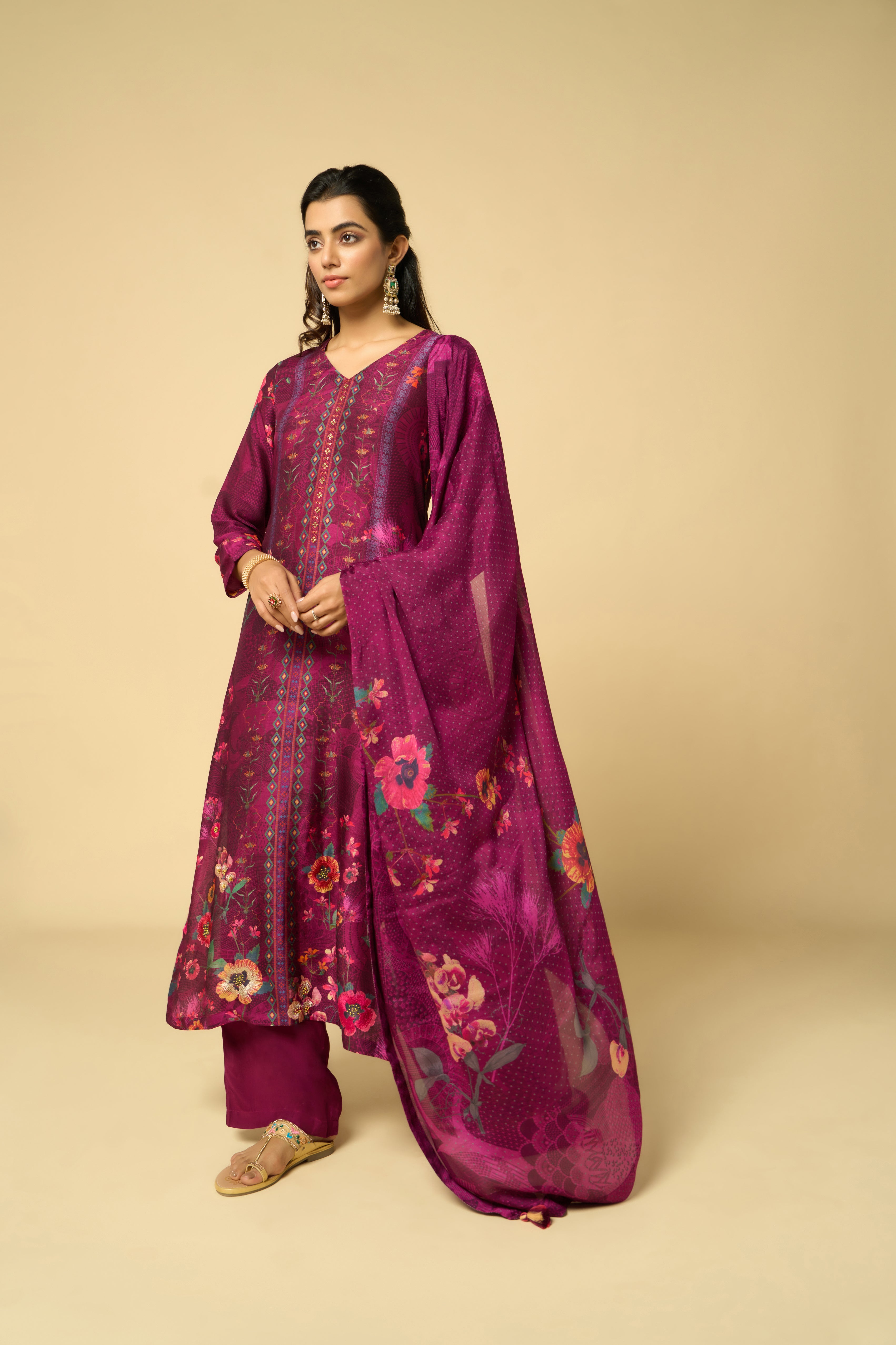 Kash Unstitched Kurta Set - Wine