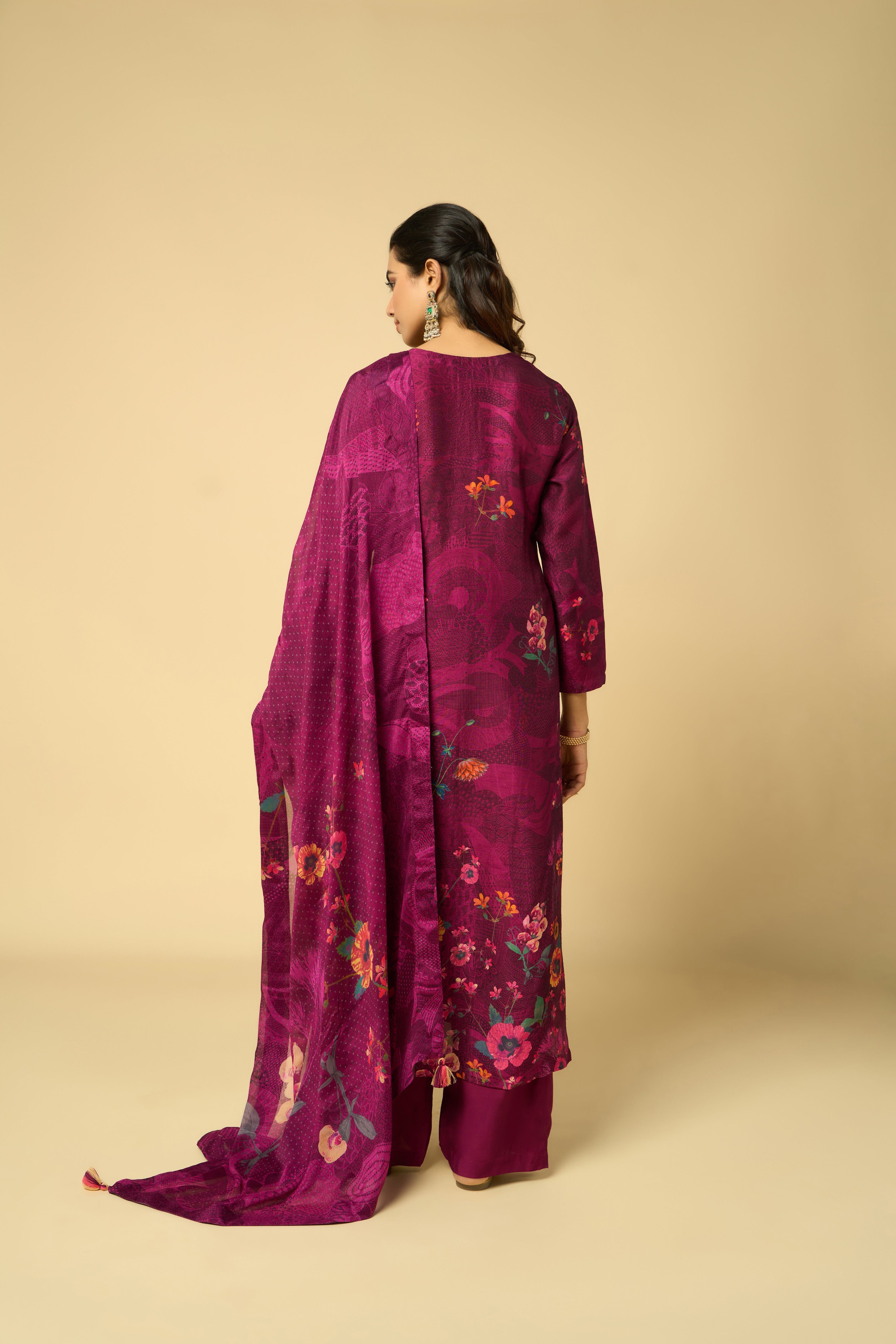 Kash Unstitched Kurta Set - Wine