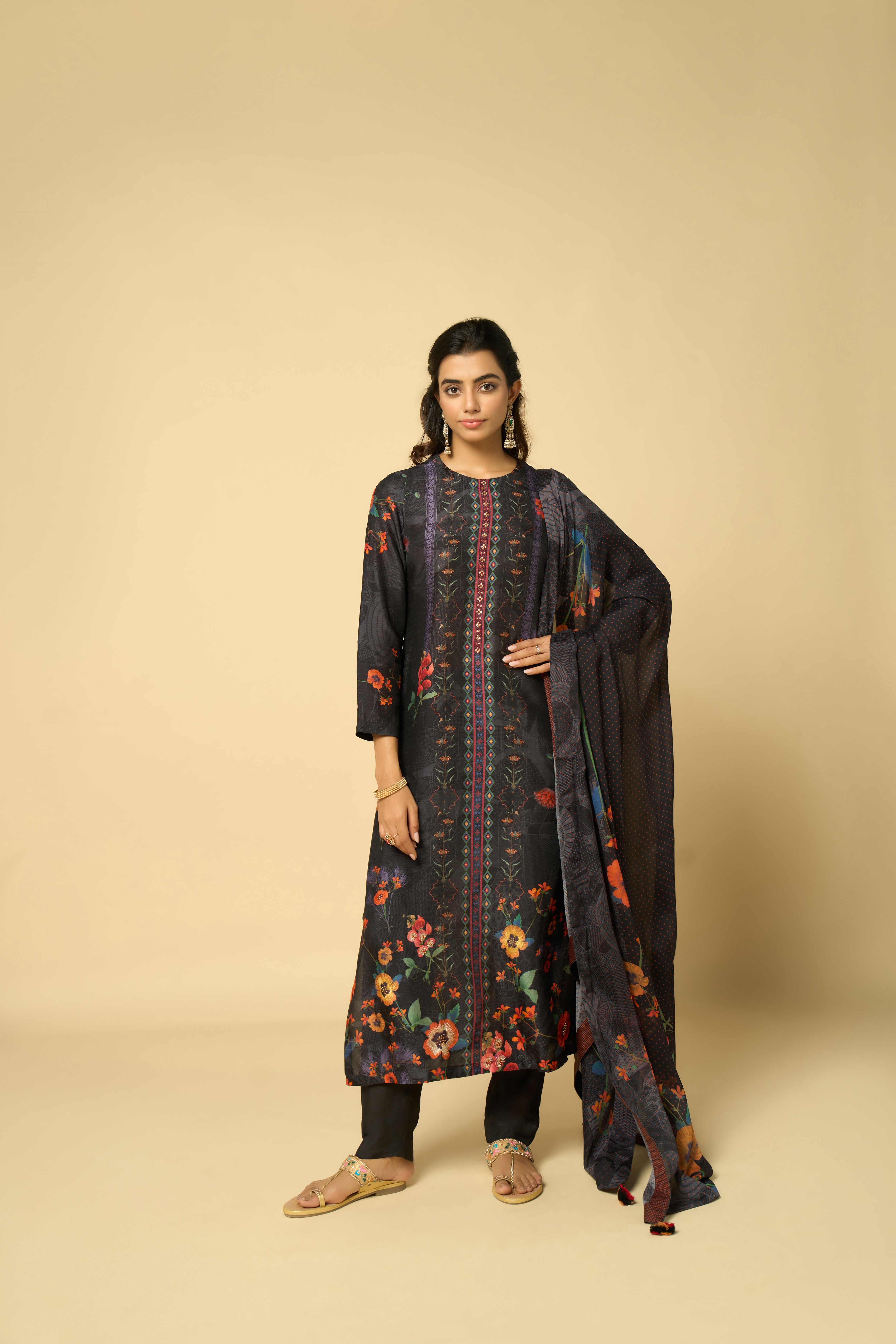 Kiya Unstitched Kurta Set - Black