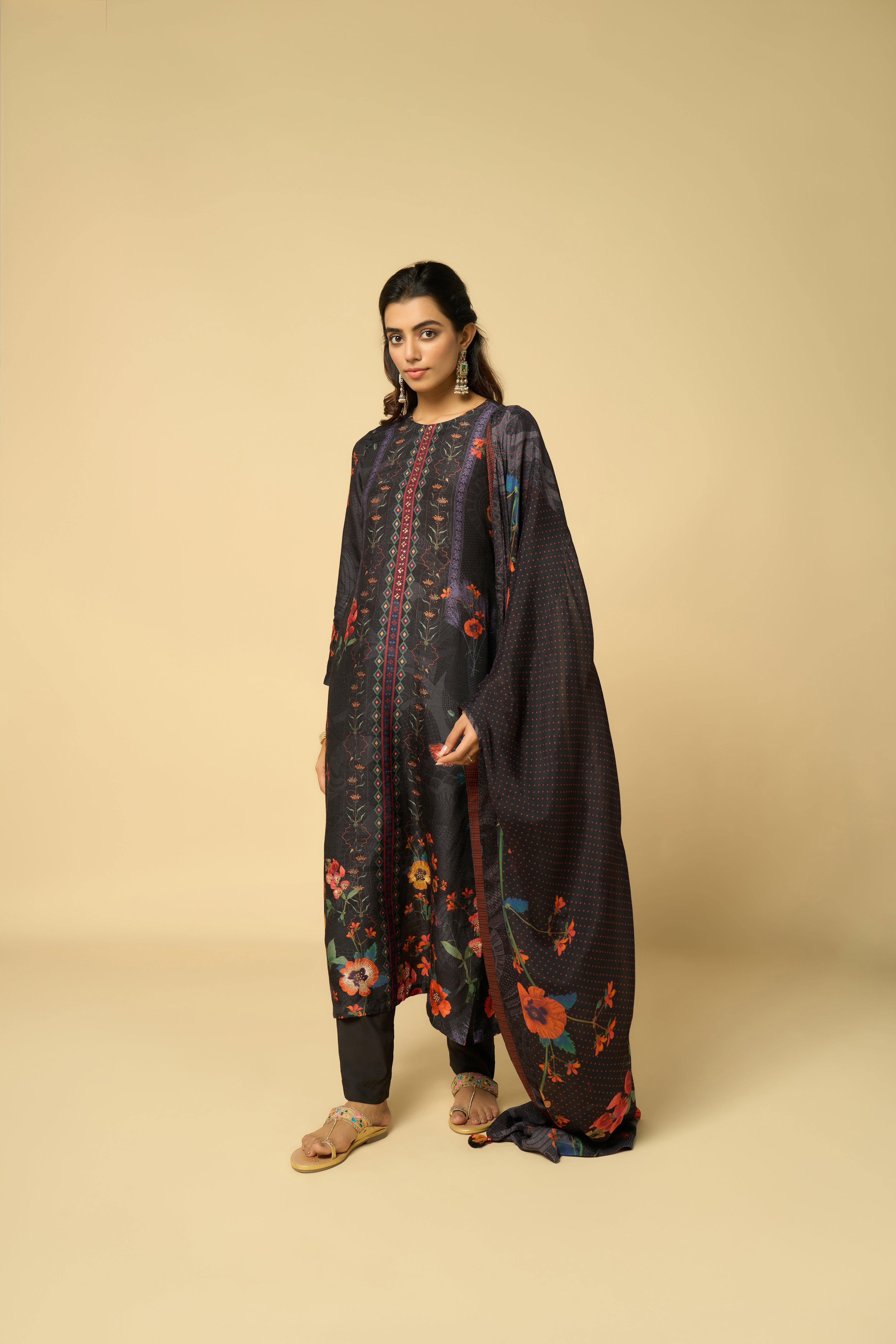 Kiya Unstitched Kurta Set - Black