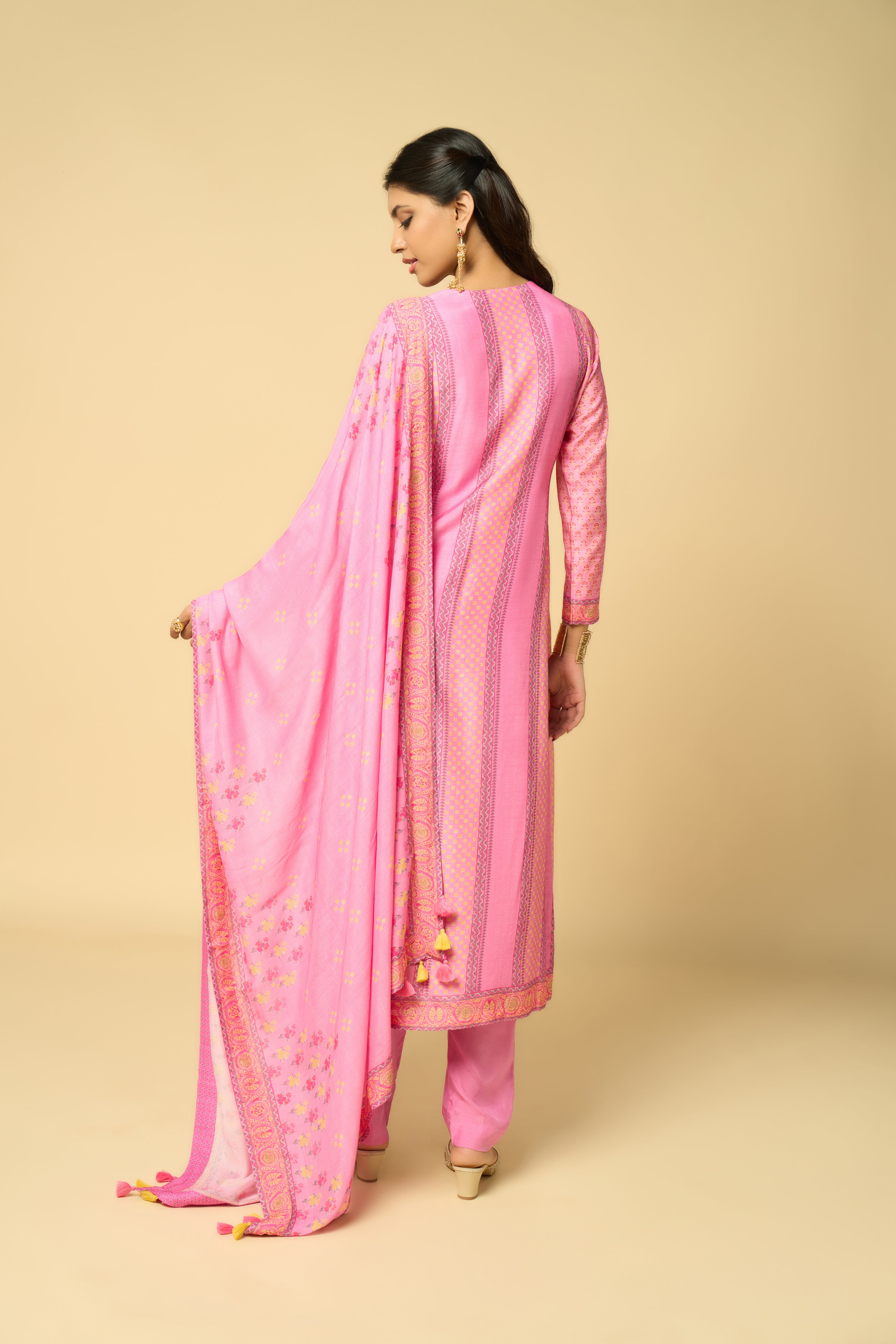 Gulnaar Unstitched Kurta Set - Pink
