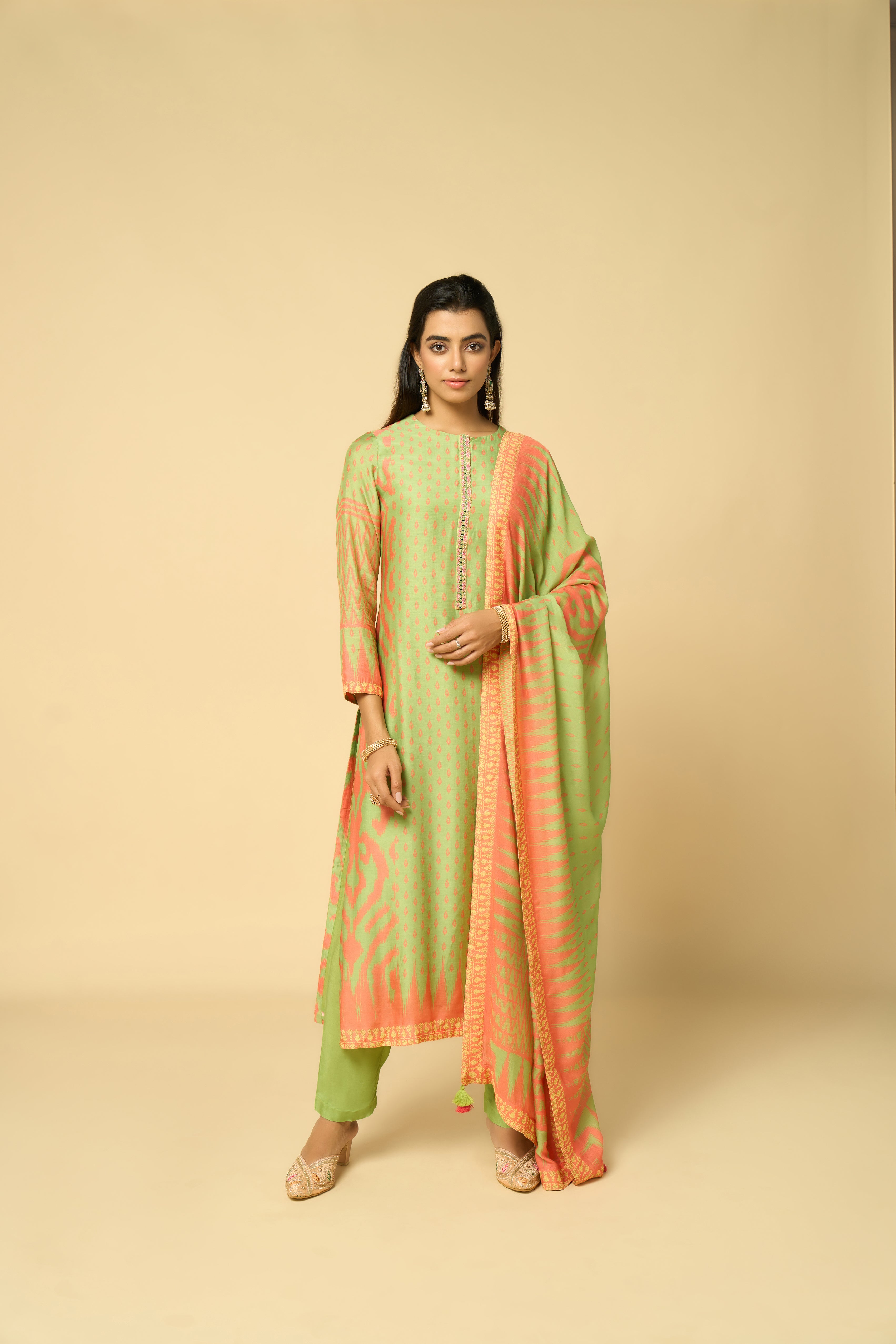 Phoolbari Unstitched Kurta Set - Green