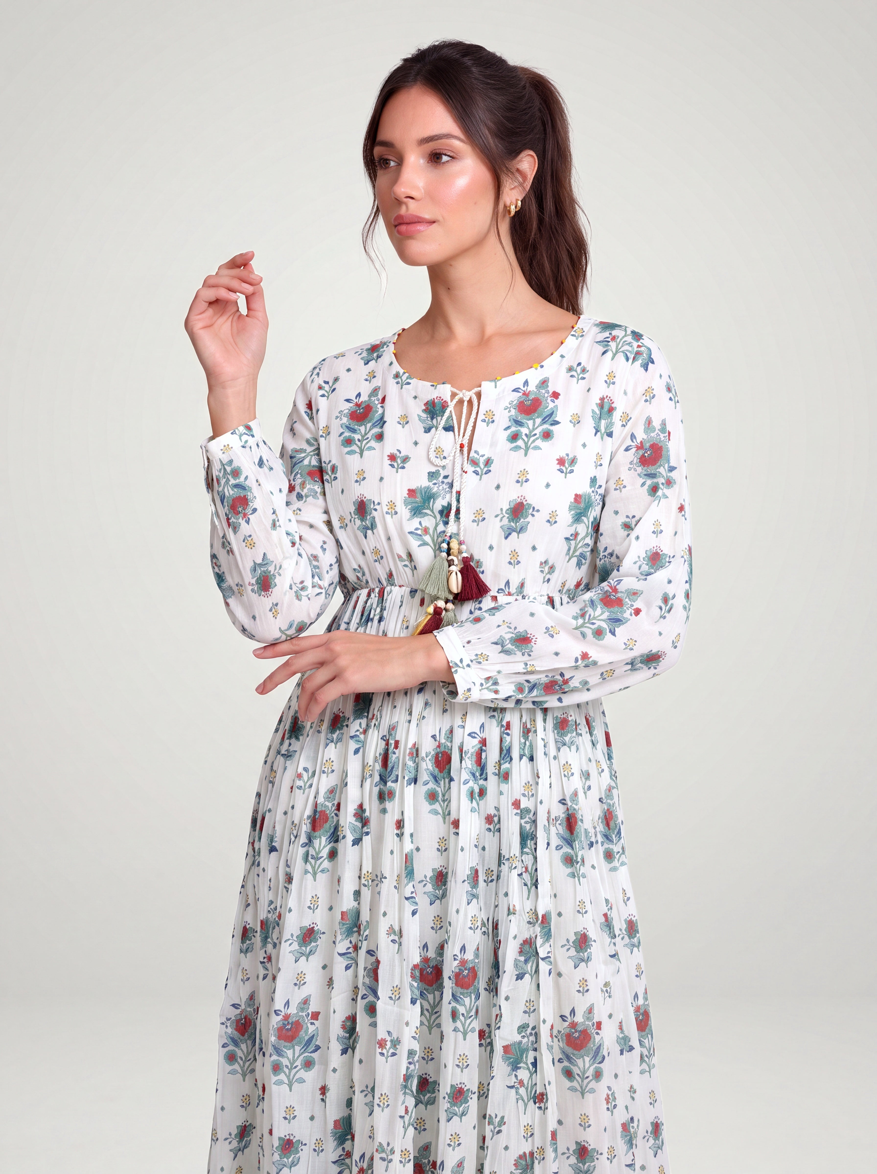 Barkha gathered dress - White