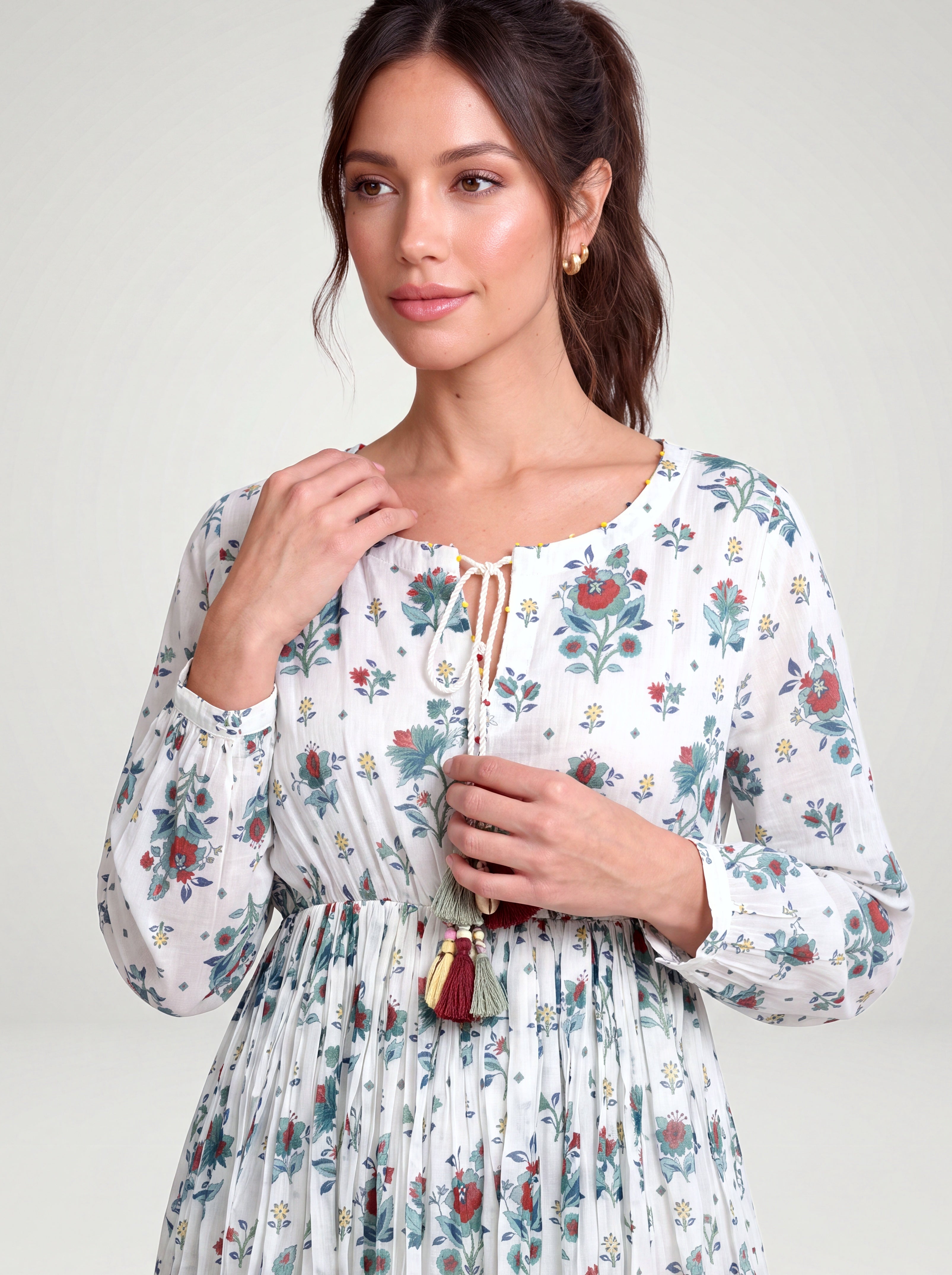 Barkha gathered dress - White