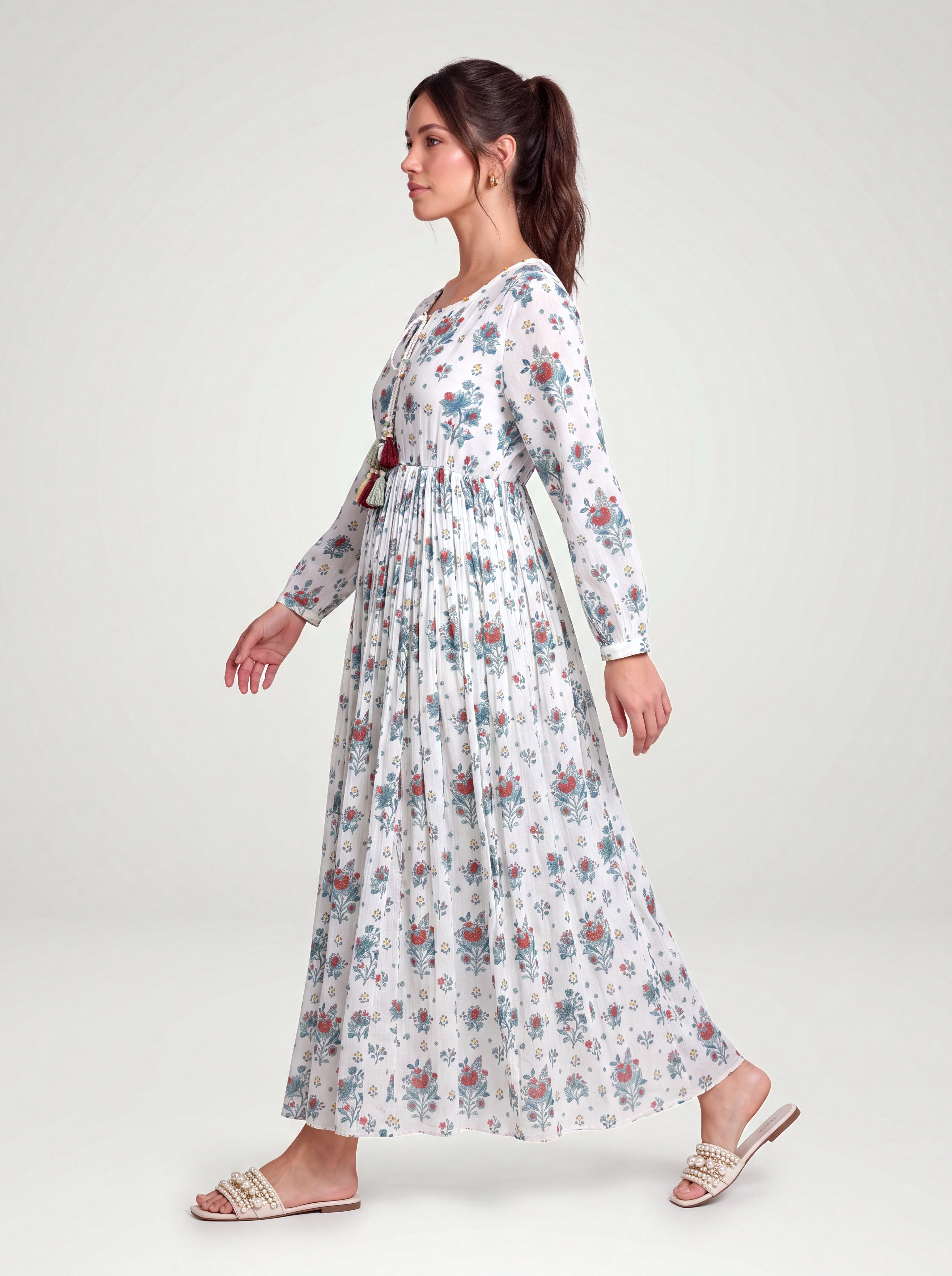 Barkha gathered dress - White