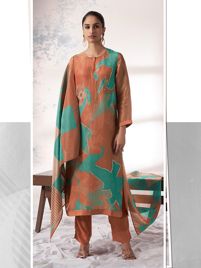 Urooz Unstitched Kurta Set - Orange