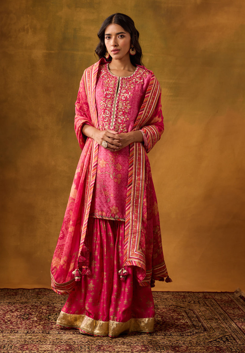 Karva Kurta Set with Dupatta - Pink