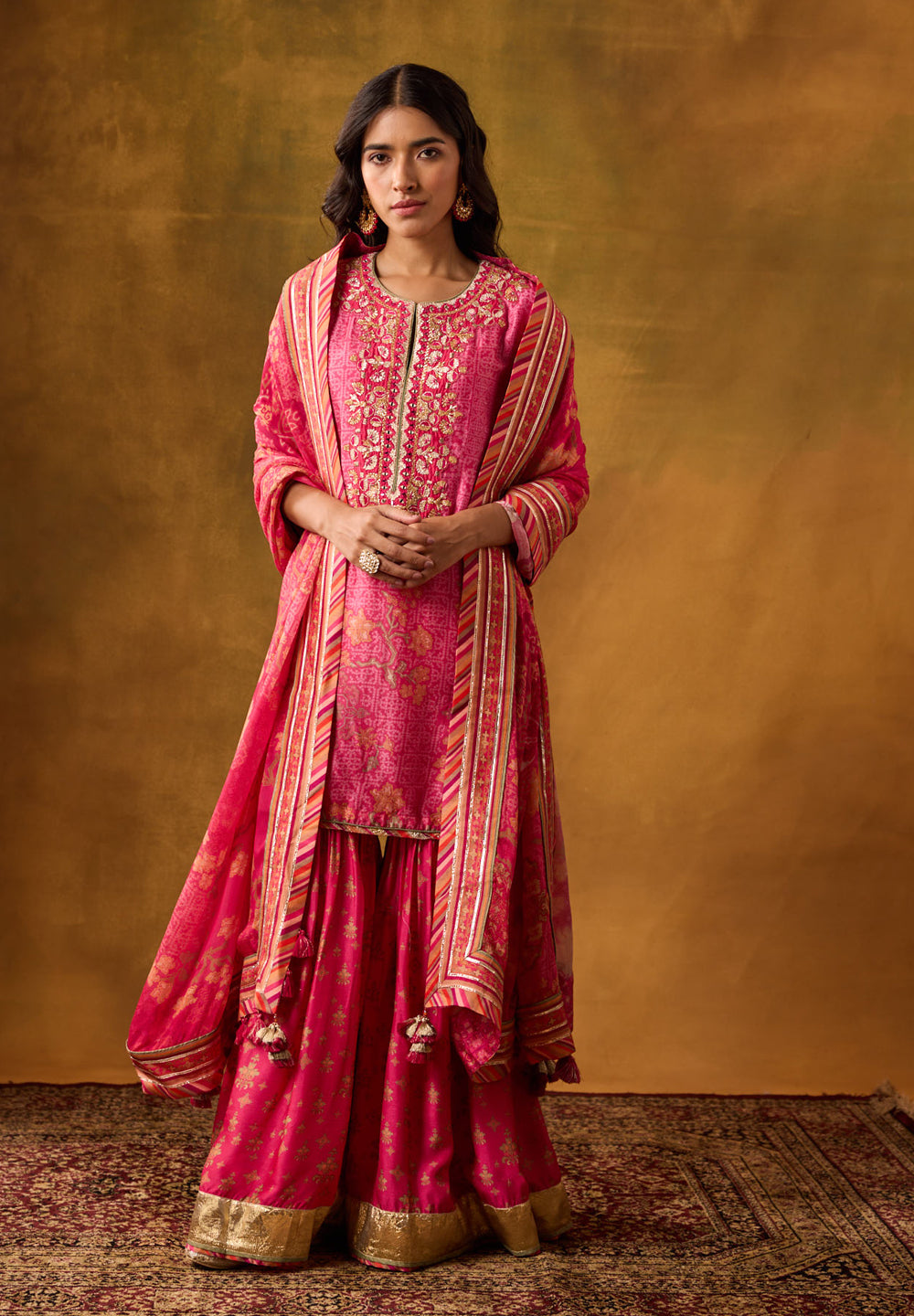 Karva Kurta Set with Dupatta - Pink