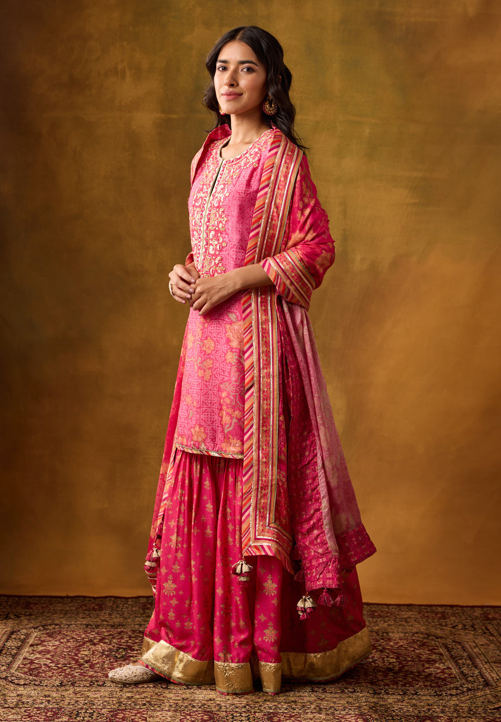 Karva Kurta Set with Dupatta - Pink