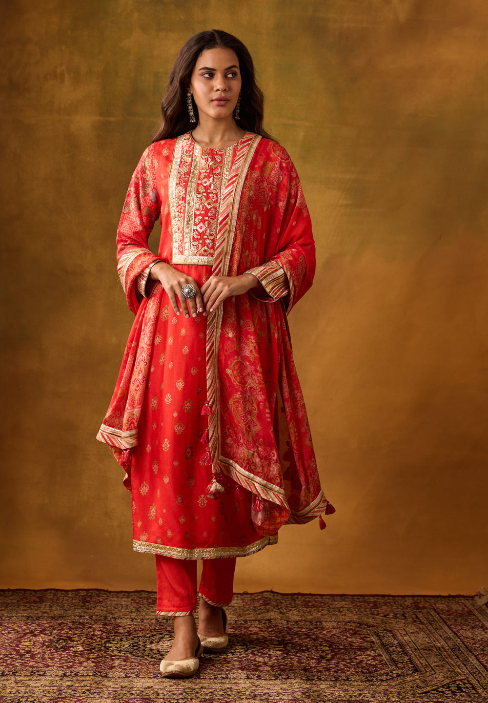 Tara Kurta Set with Dupatta - Orange
