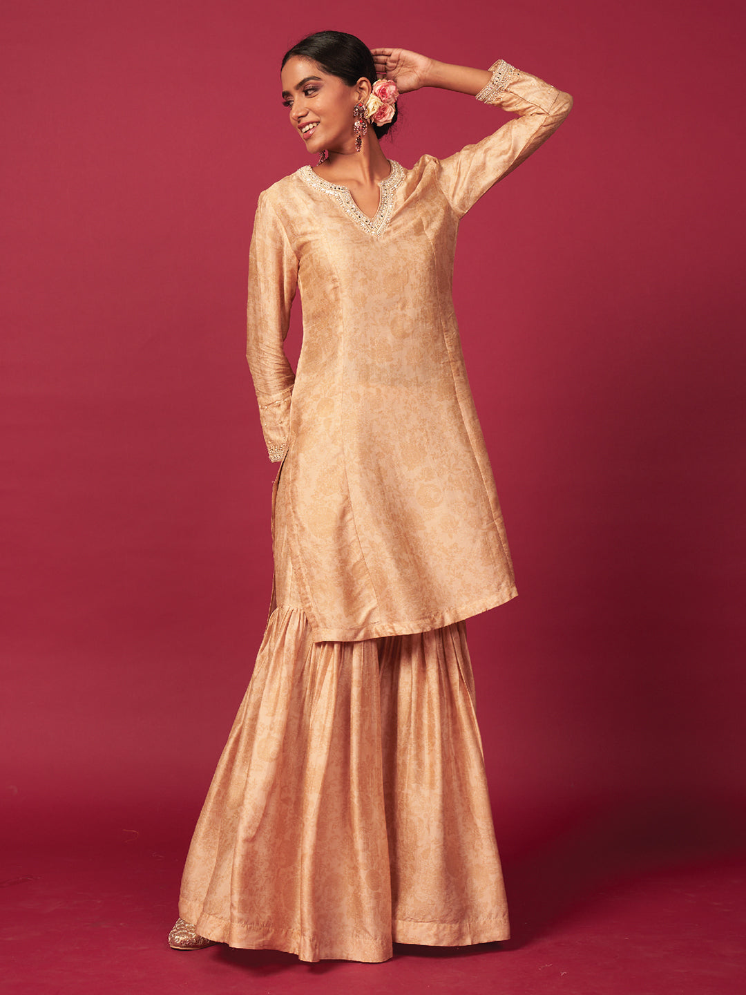 Nafees Sharara Set with Dupatta - Ivory