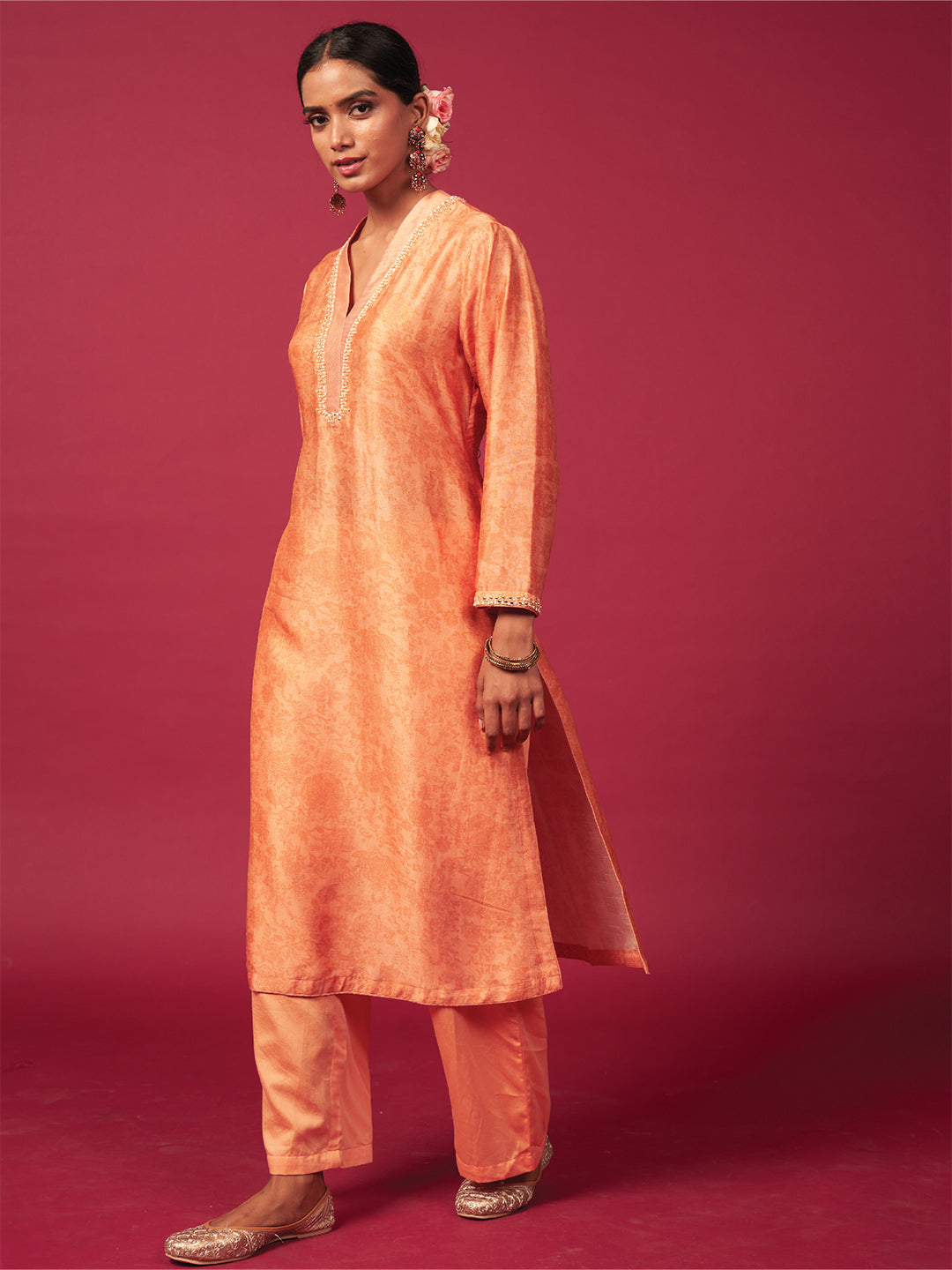 Zeyb Kurta Set with Dupatta - Peach