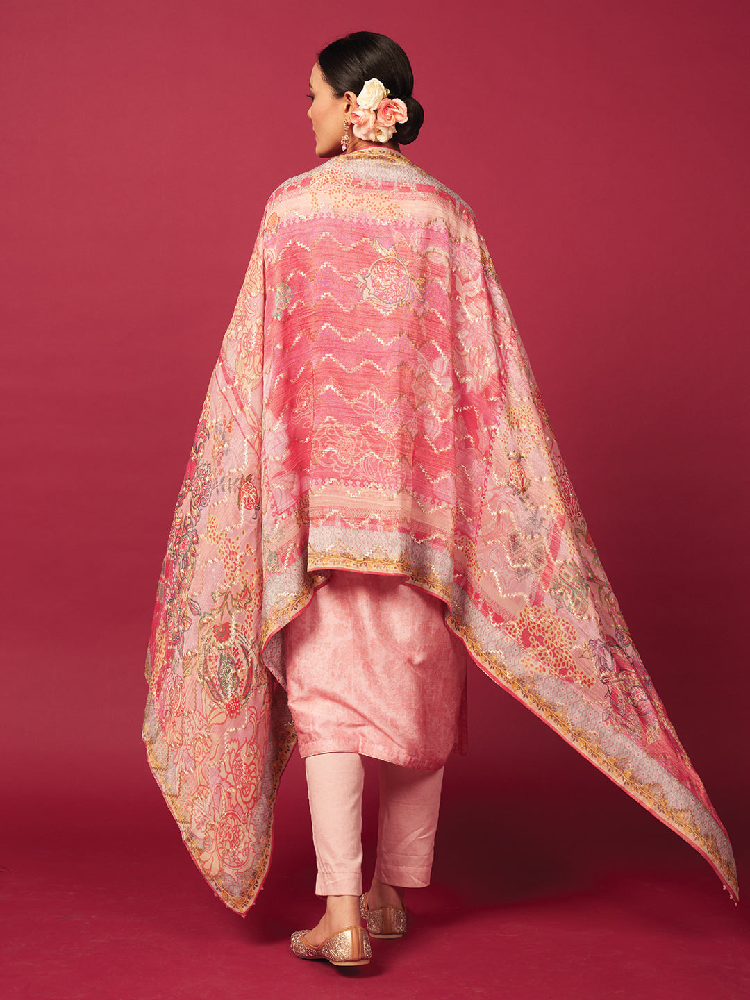 Jharokha Kurta Set with Dupatta - Pink