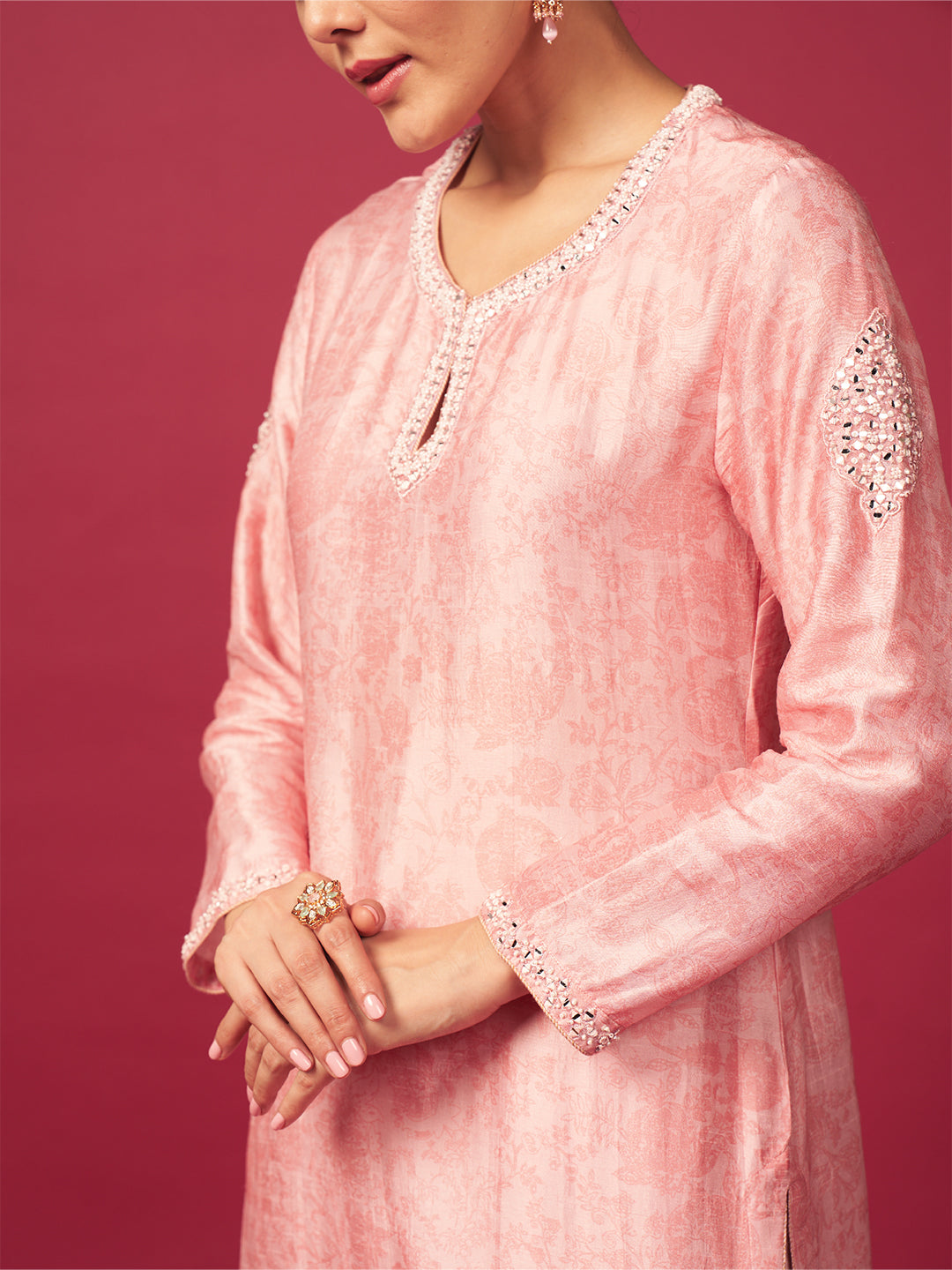 Jharokha Kurta Set with Dupatta - Pink