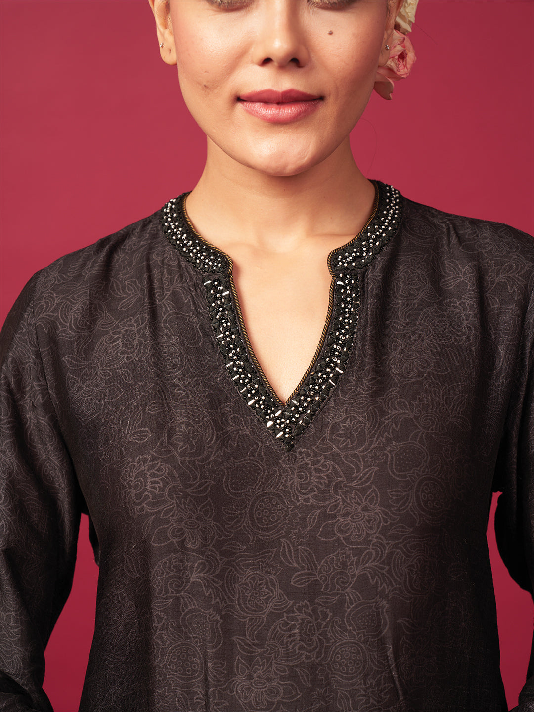 Sunehri Kurta Set with Dupatta - Black