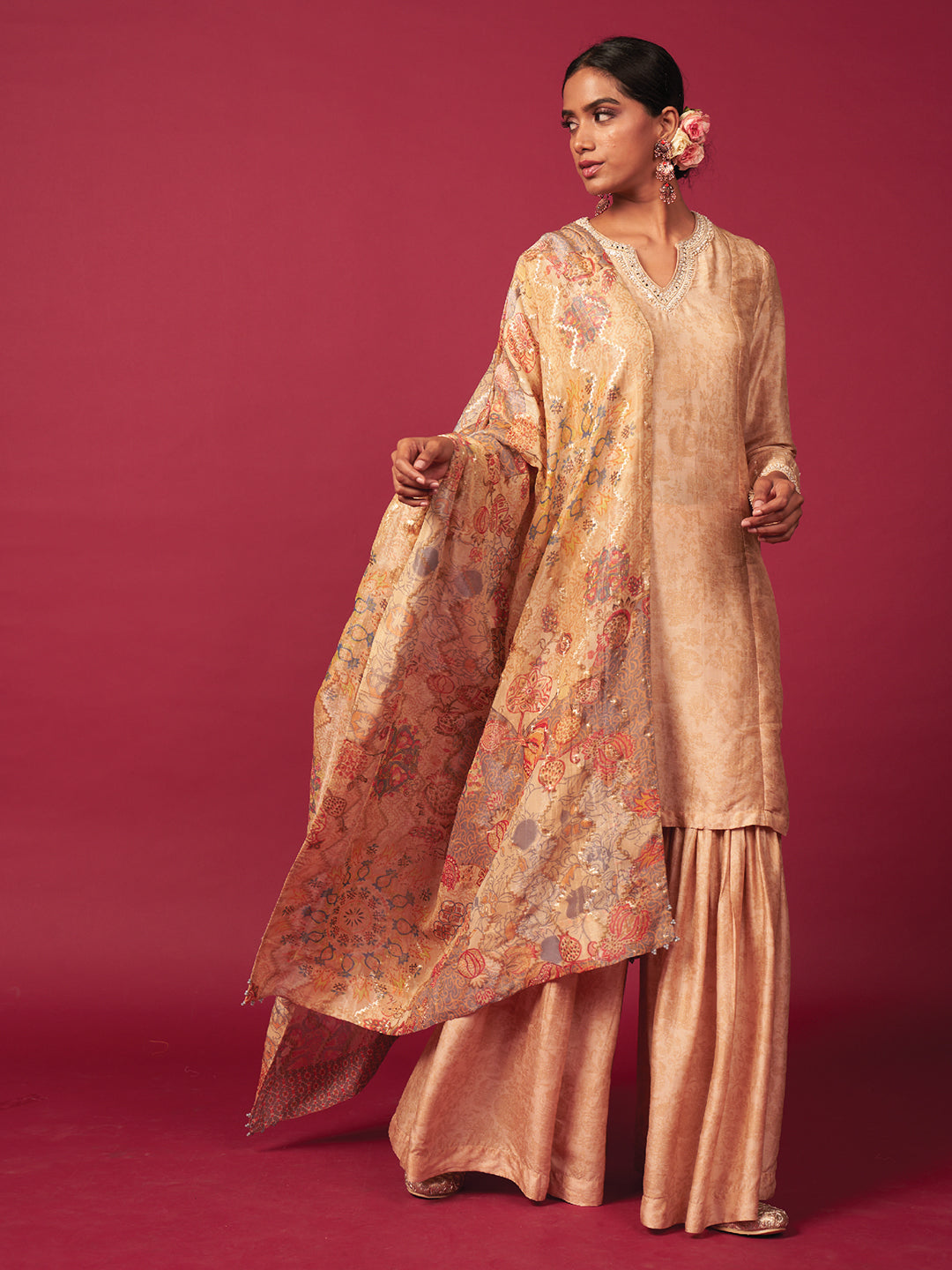 Nafees Sharara Set with Dupatta - Ivory