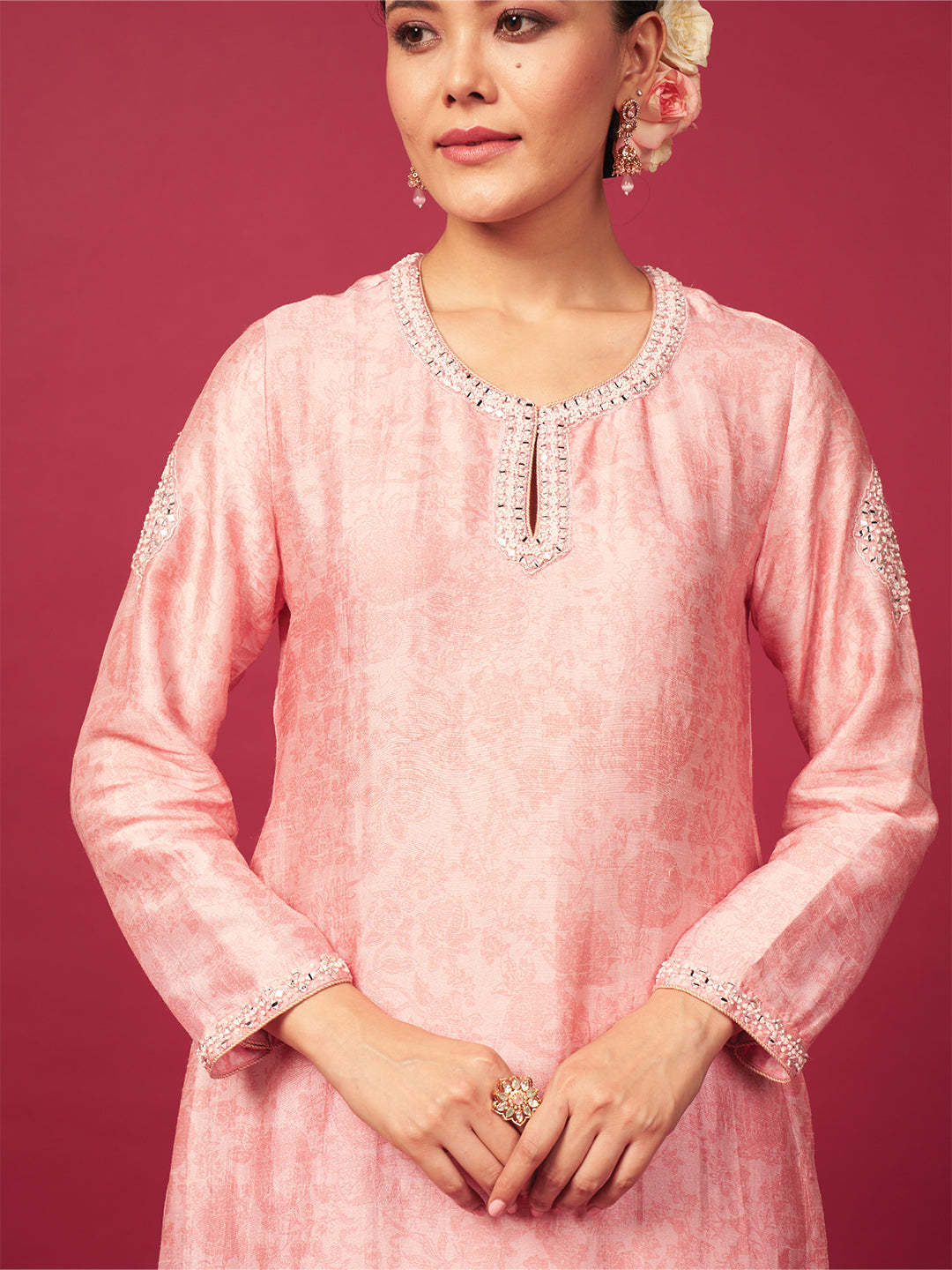 Jharokha Kurta Set with Dupatta - Pink
