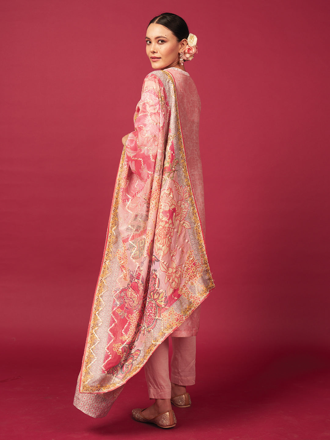 Jharokha Kurta Set with Dupatta - Pink